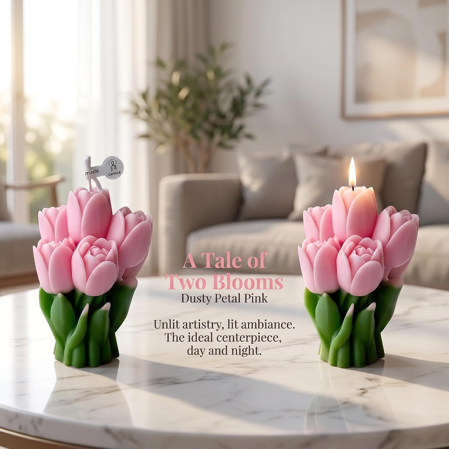 Blossoming Tulip Soy Candle, 7-Petal Pink Flower, 100g image 3