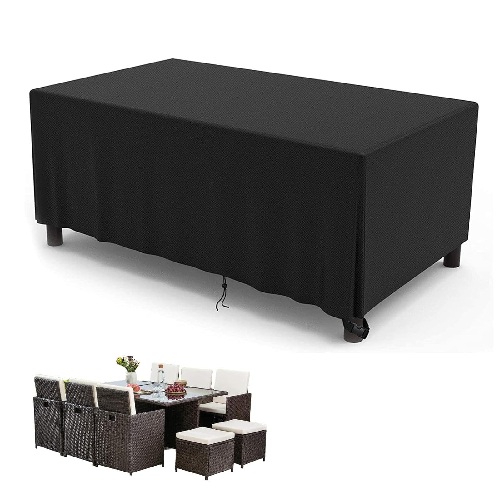 Outdoor 8 Seater Dining Table Furniture Cover Waterproof 240x100x75cm Large Outdoor Dining Table Cover, Windproof, Tear Resistant, Anti-UV Outdoor Rectangular Black Rattan Garden Furniture