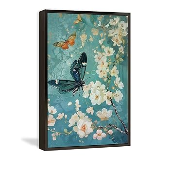 蝶　テクスチャーアート　バタフライ　絵画　インテリアアート　花　絵　癒し Amazon.co.jp: 絵画 花は美しい青い蝶を引き寄せます アート