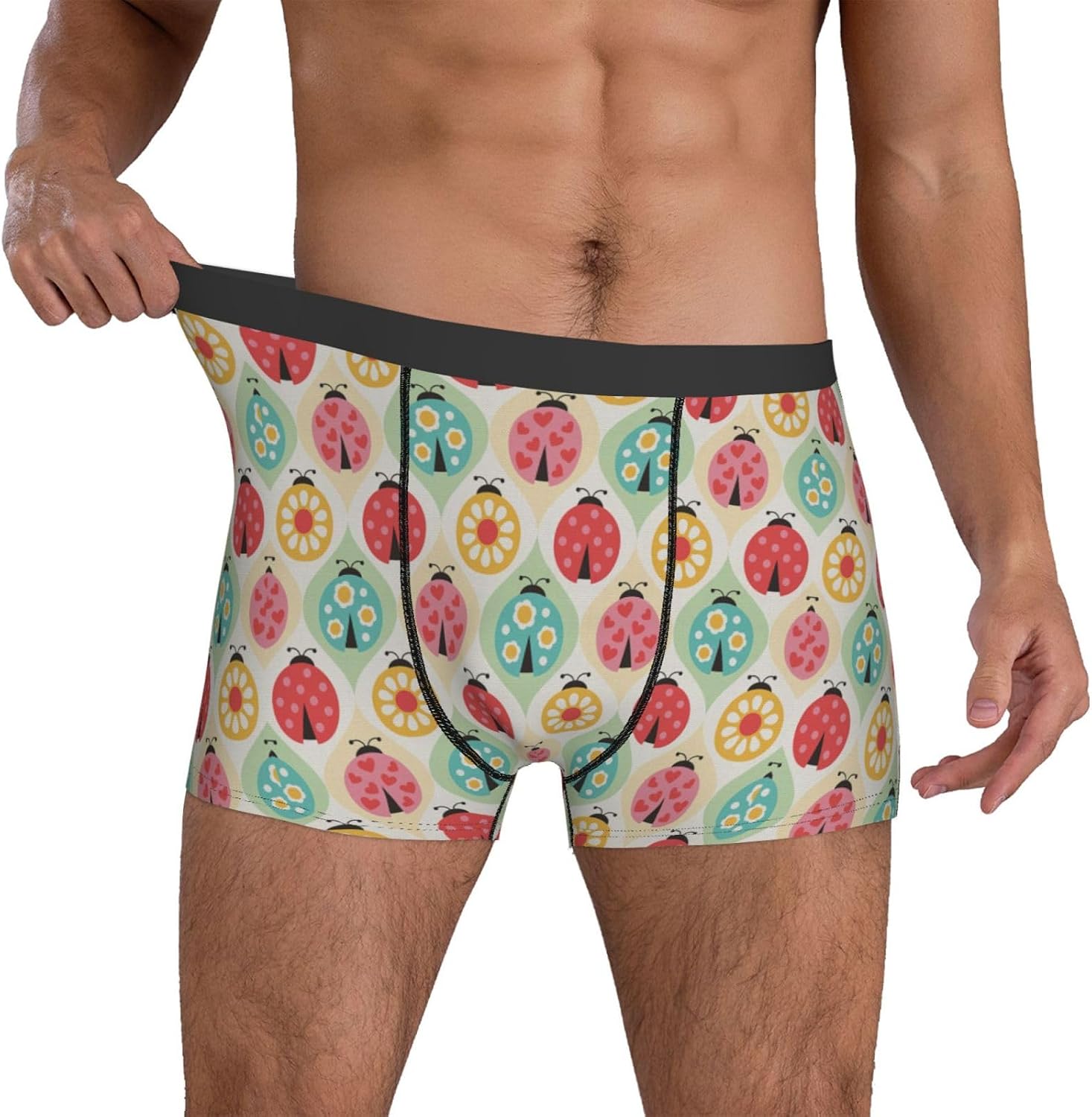 Funny Novelty Boxer Briefs Underwear for Men-Unique Humorous Design Boxer Shorts Ladybugs Cartoon Pattern Print