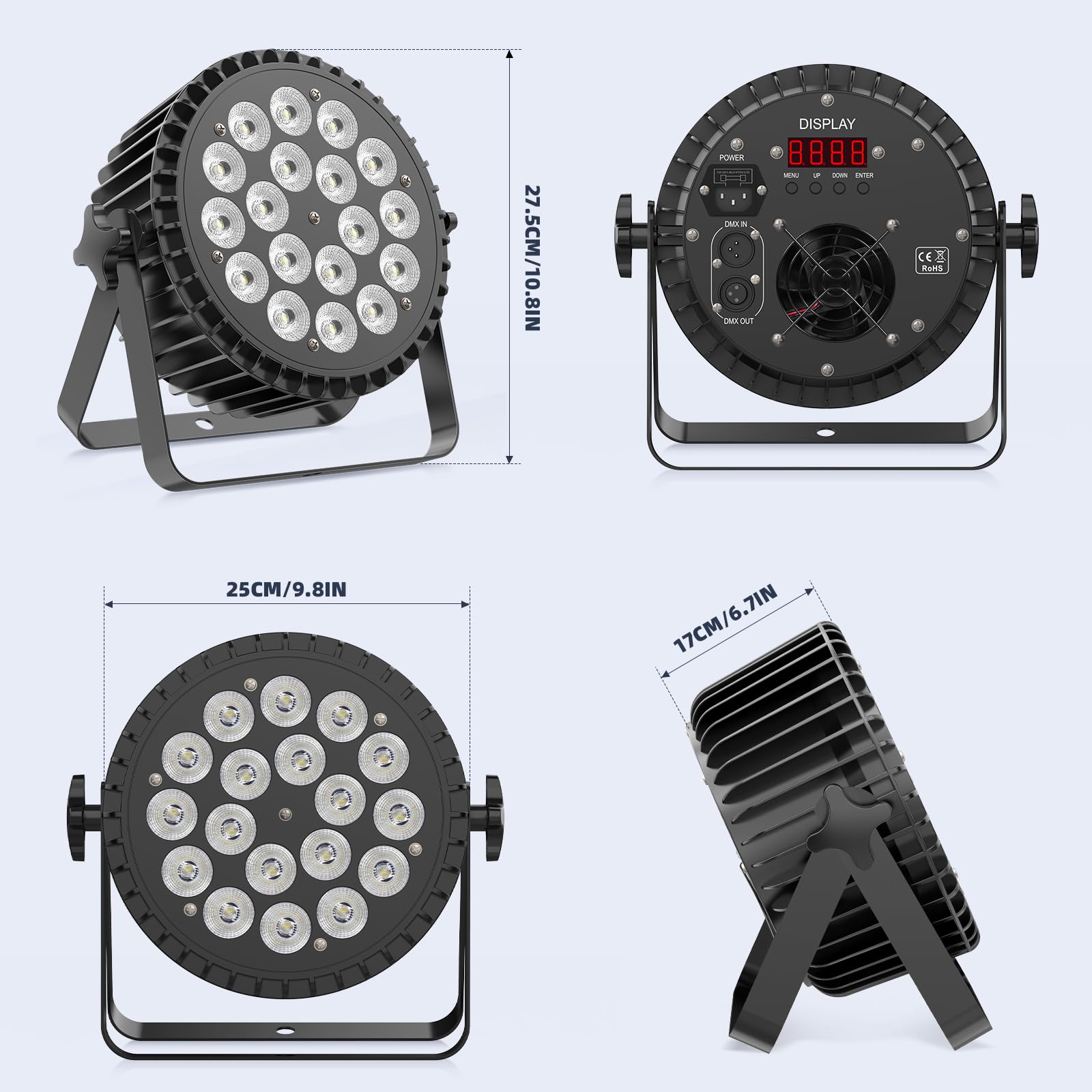 2PCS RGBWA UV 200W Par LED, 18 Luci da Palco D MX 7/10CH con Stroboscopio e Attivazione Sonora, Illuminazione Discoteca per Spettacoli Bar Feste Matrimoni Halloween