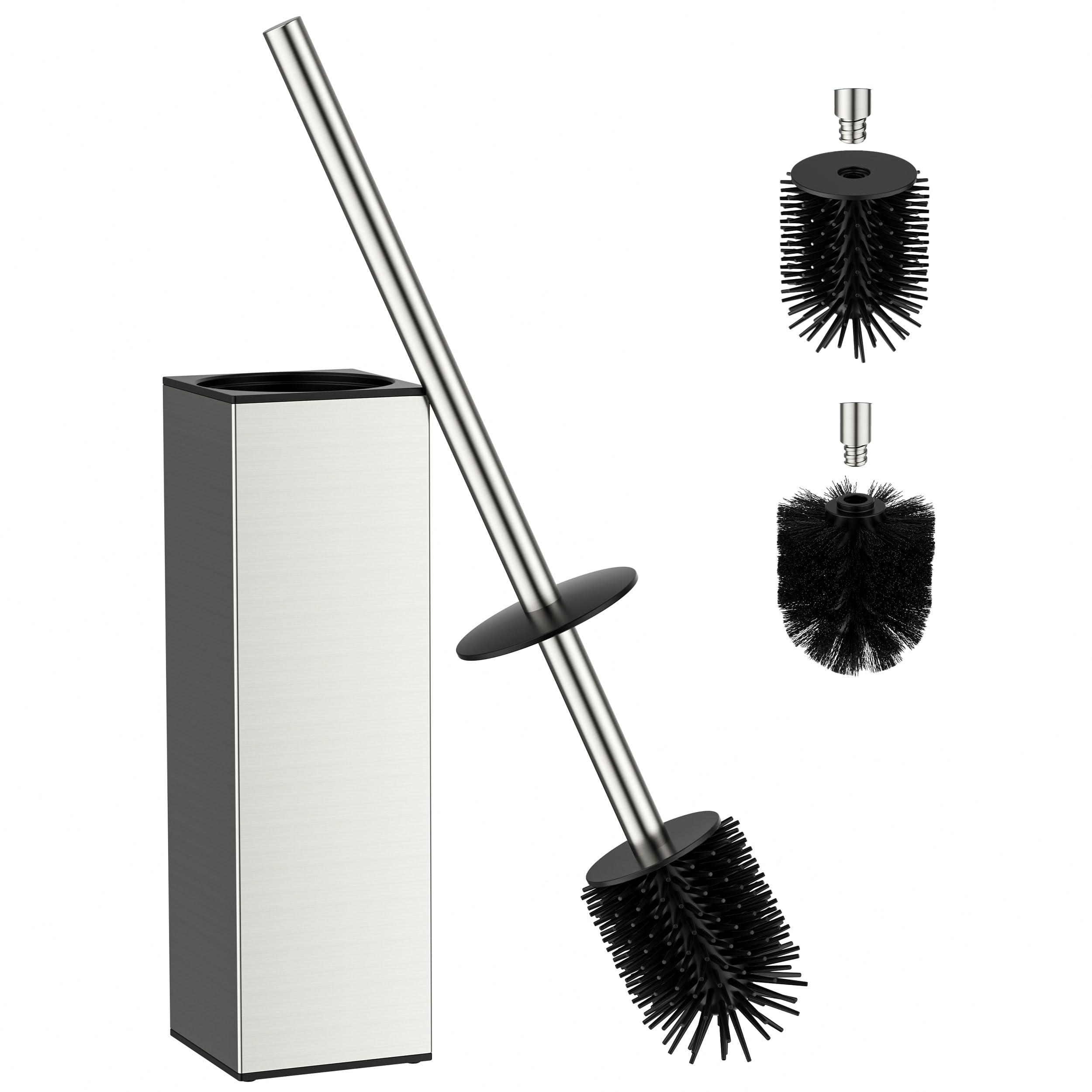FORIOUS Silicone Toilet Brush Stainless Steel, 42 cm Extra Long Handle, Anti-Splash Design, Includes Replacement Head & Removable Inner Cup