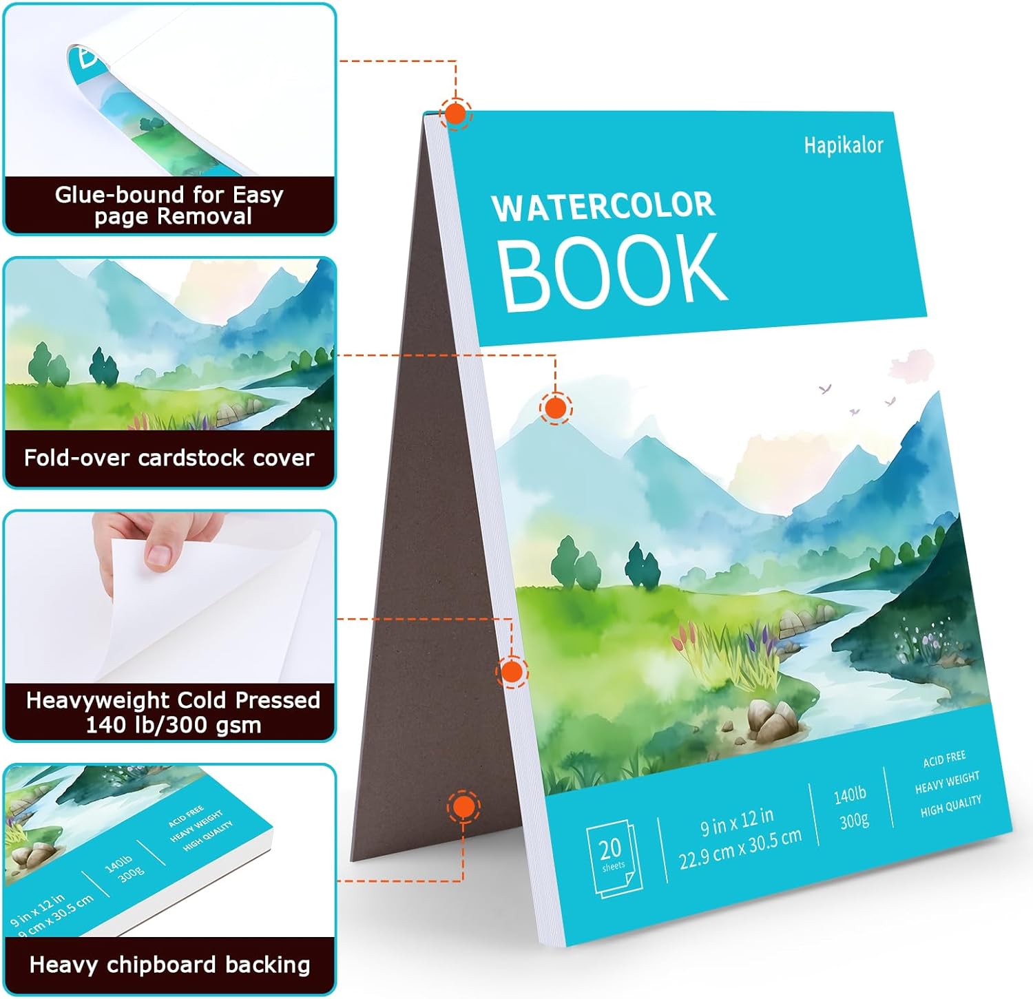 Watercolor Paper Pad 9"x12" 140lb – 300gsm Artist Drawing view 7