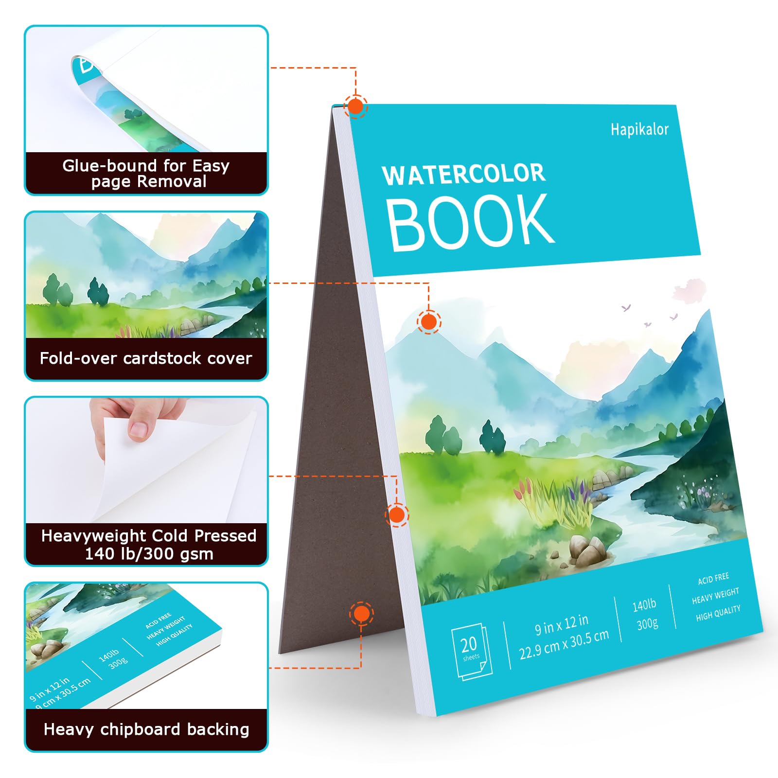 Hapikalor Watercolor Paper Pad - 9x12" -7