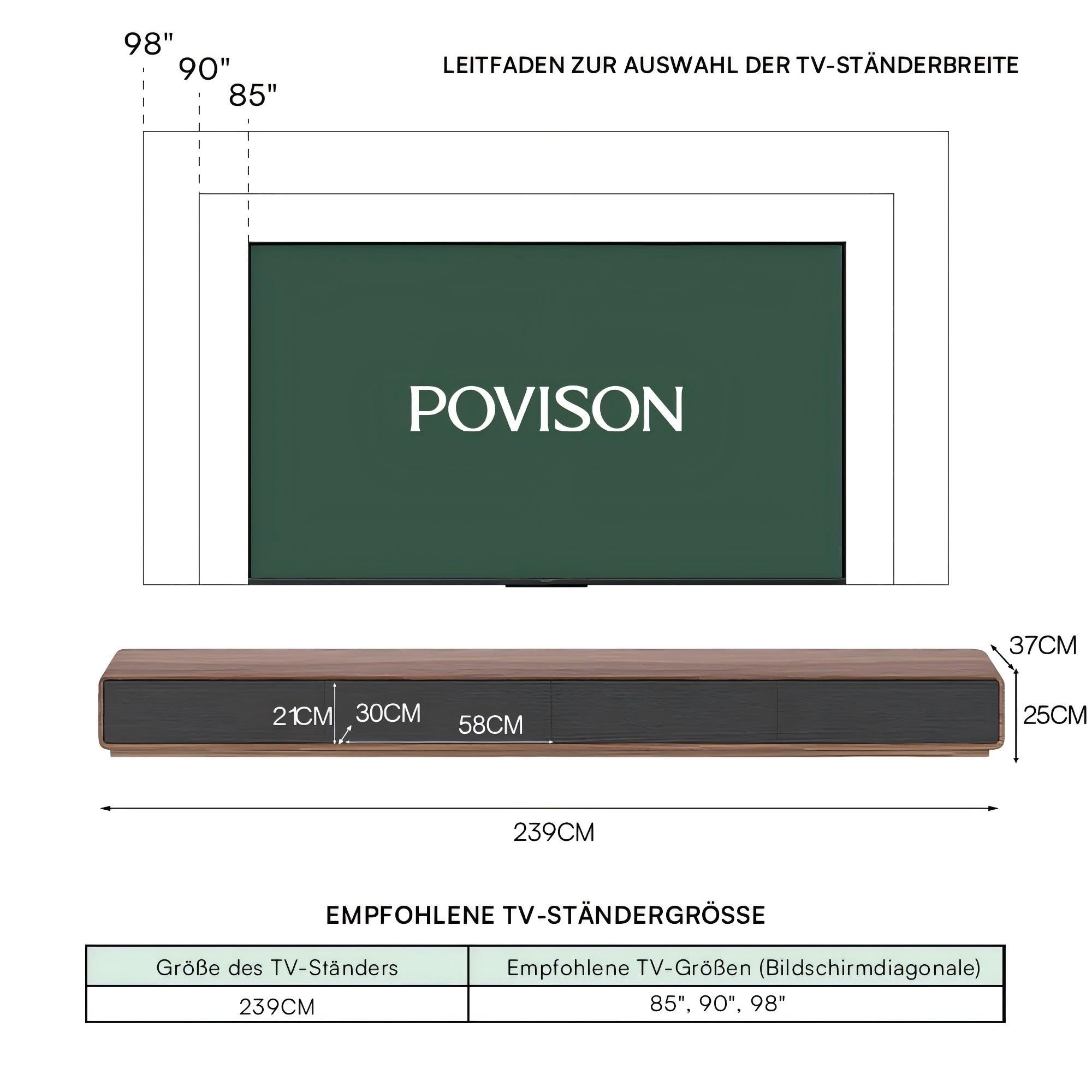 POVISON TV Schrank Schwebend 240cm mit LED Modern Schwarz & Walnussholz