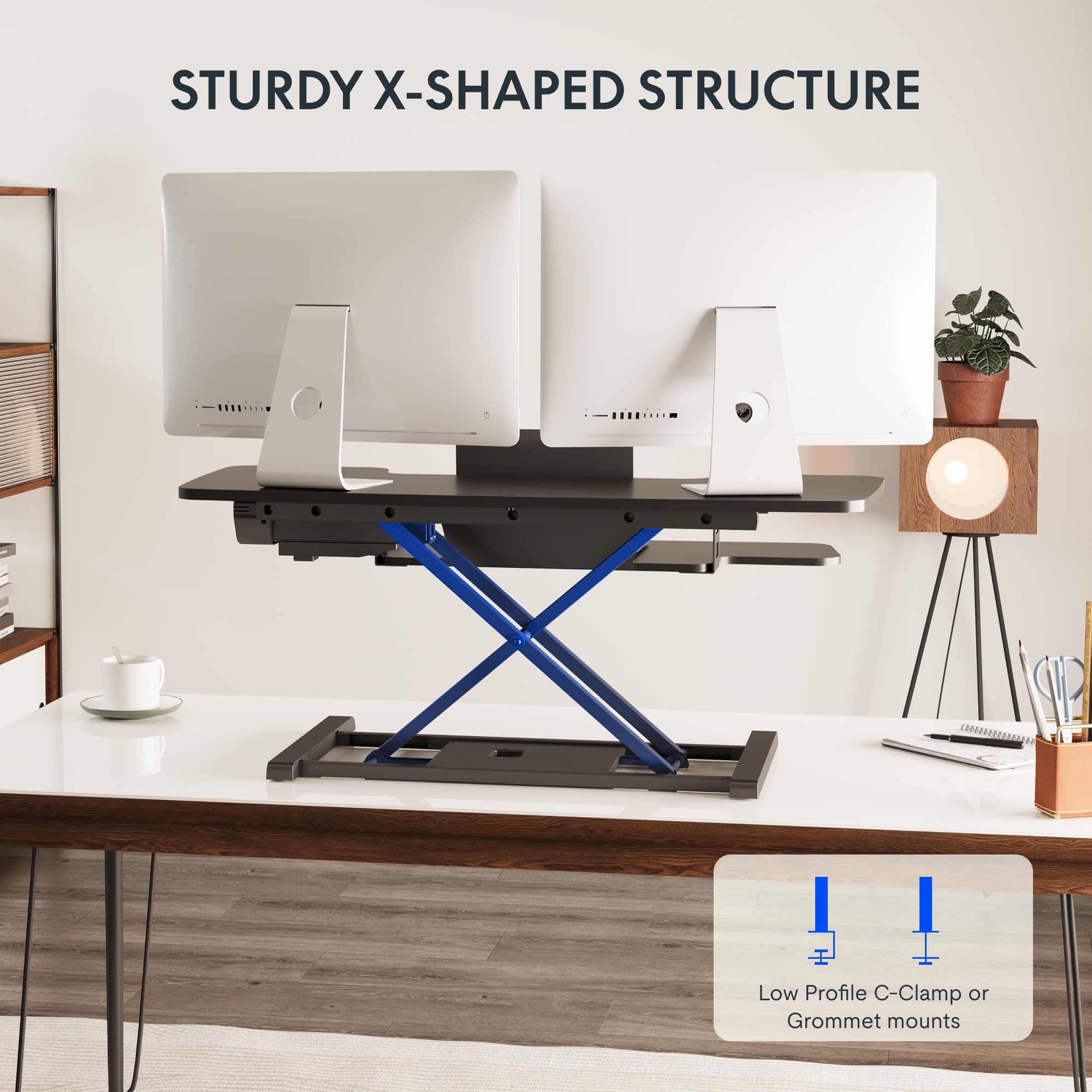 FLEXISPOT 40 Electric Standing Desk Converter Height Adjustable Riser Sit to Stand Monitor and Laptop Workstation with Wide — view 7