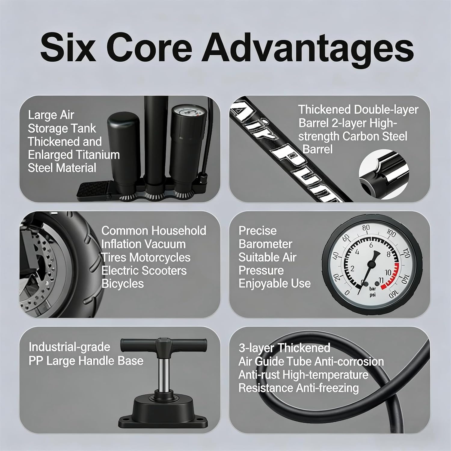 Portable Floor Bike Pump with Dual Presta & Schrader Valves, Ball Needles Included, Bicycle Air Pump for Bike Tires & Balls