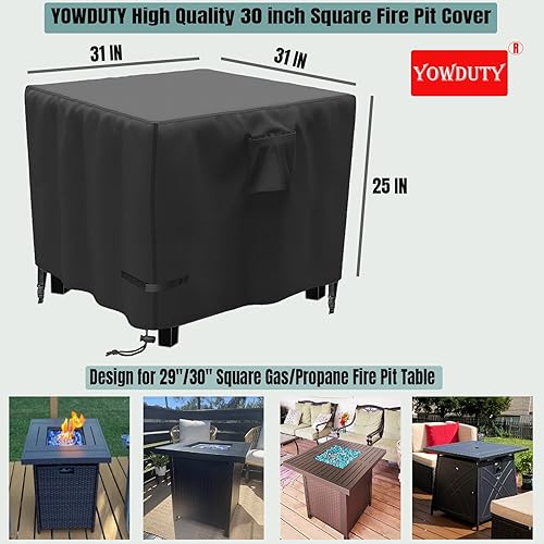 Miniatura 2 de Cubierta cuadrada para hoguera de propano de 30 pulgadas, impermeable, resistente al agua, 600D, para fogata de gas 600D, 30 x 30 x 25 pulgadas, se