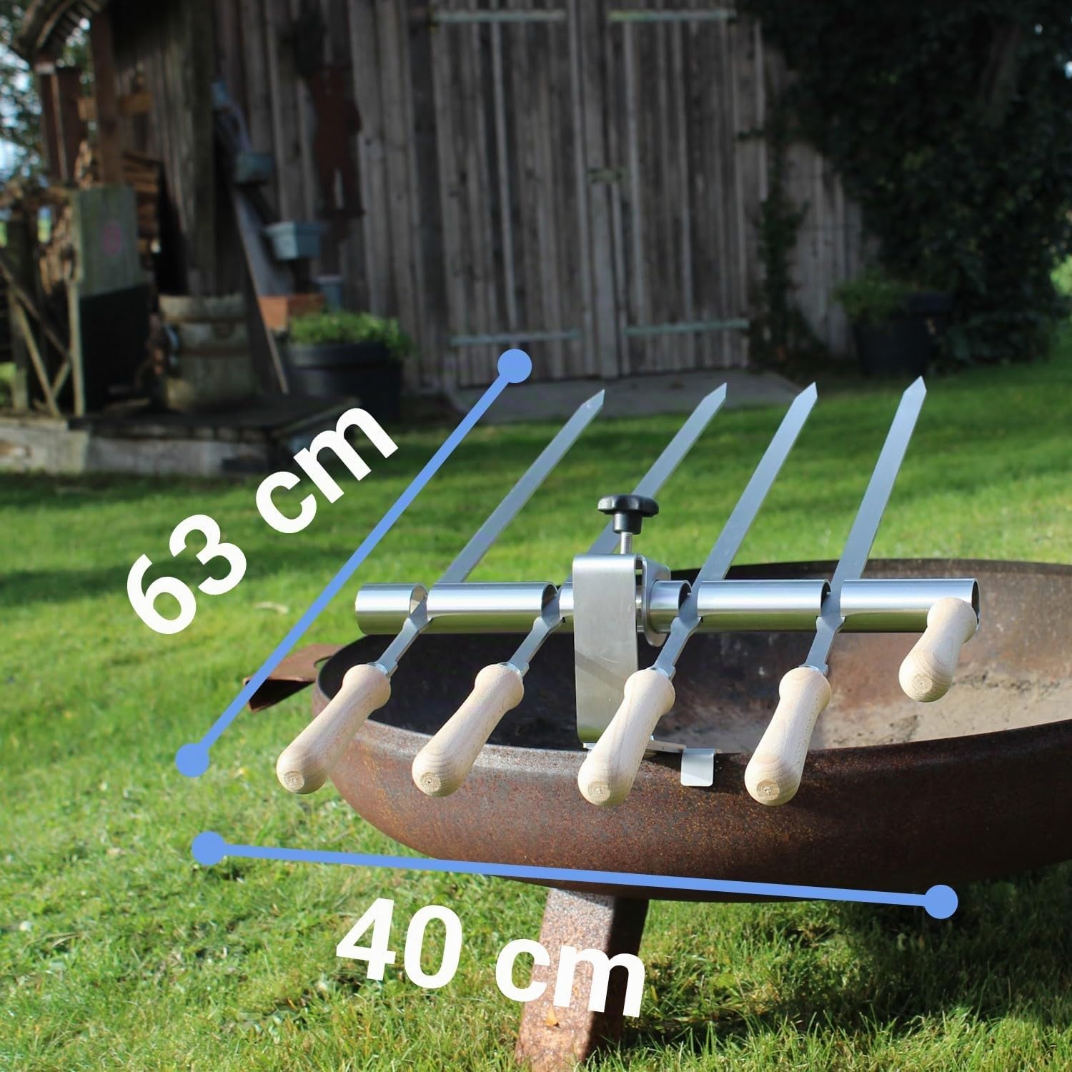 SCHILLING Fischgrilltechnik/Steckerlfisch Halter/Feuerschale/Feuertonne/Edelstahlspieße / 4 Fische