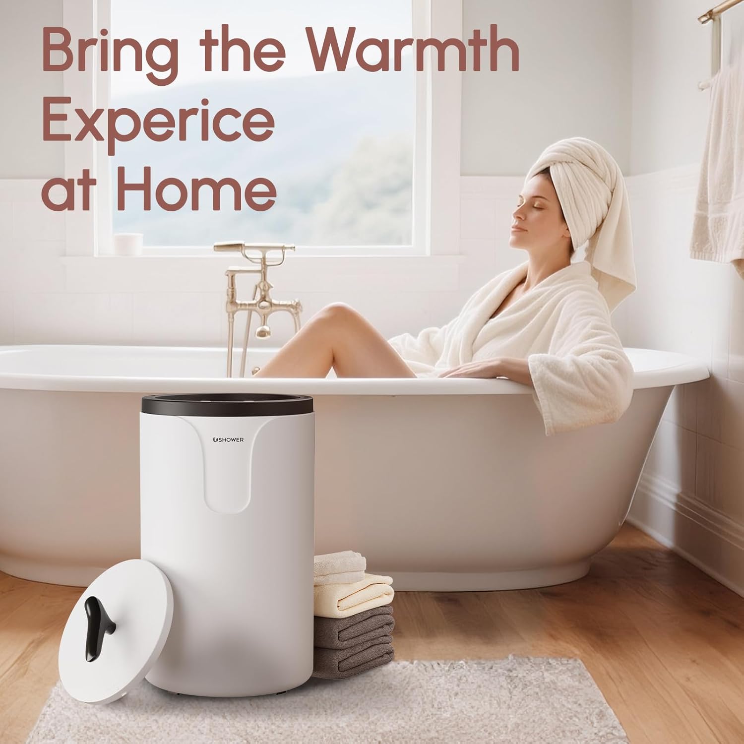 USHOWER Towel Warmers for Bathroom, Fast-Heating Towel Warmer Bucket for Spa, Auto Shut-Off, Fits Two 40''x70'' Oversized Towels, Blankets, Bathrobes, PJ's and More, ldeal Gift for Family, 20L