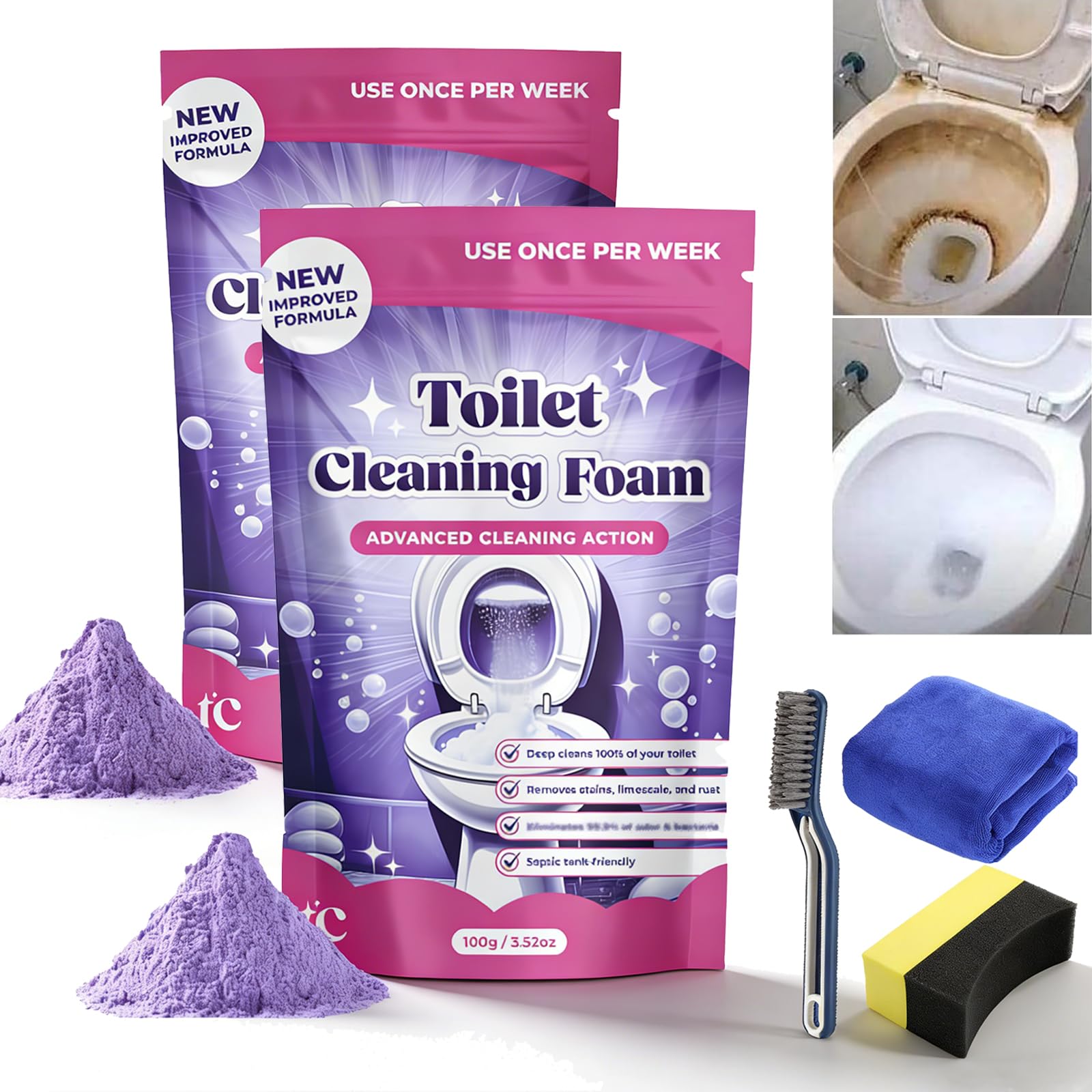 Fizzclean Toilet, Fizz Clean To-ilet, FizzClean To-ilet Cleaner, Fizz Clean Notice, Mousse Cleaner WC, Toilet Cleaner, Cleaning Foam Toil-et, For Toil-ets Sparkling Mousse Contactless (1 sac+1 boîte) — view 8