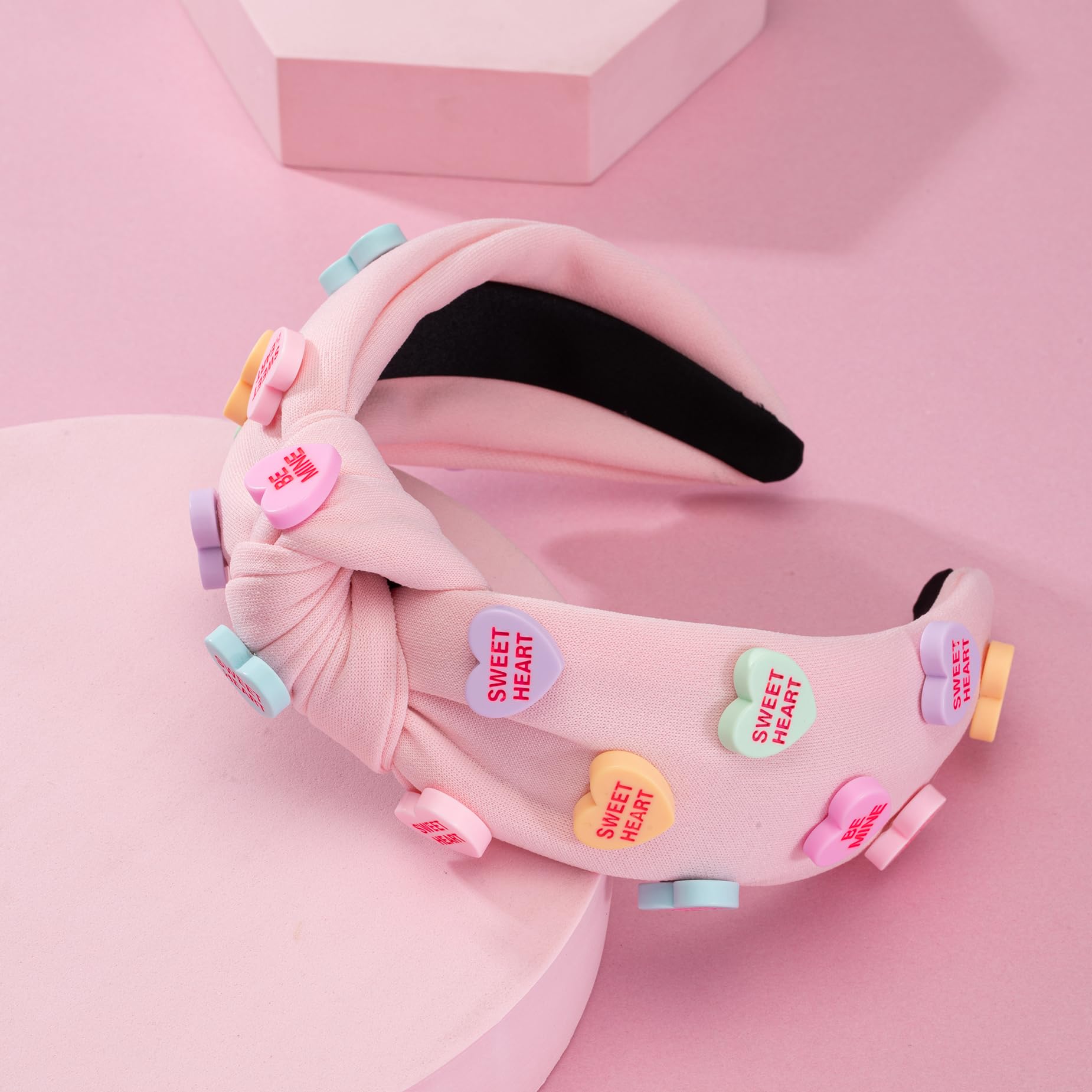 Beaded Statement Headband Pink Heart Embellished Top Knot Preppy Accessory NWT Amazon.com : Holiday Heart Candy Embellished Pink Headband  main image 3