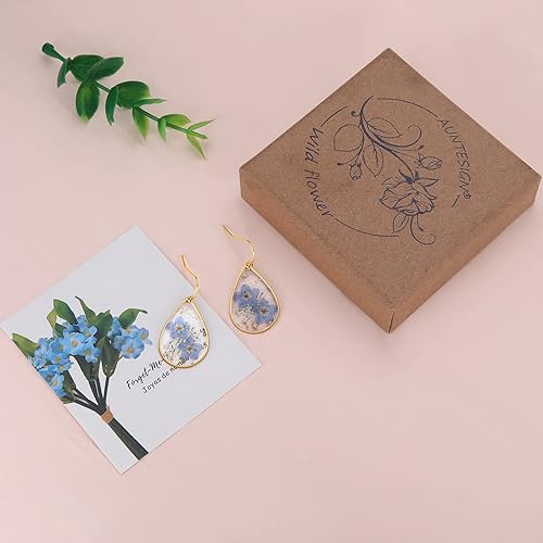Vista 74 de Forget-Me-Not and Queen Anne's Lace Pressed Wildflower Earrings Pressed Flower Earrings Handmade Drop and Dangle Earrings Gift for Woman