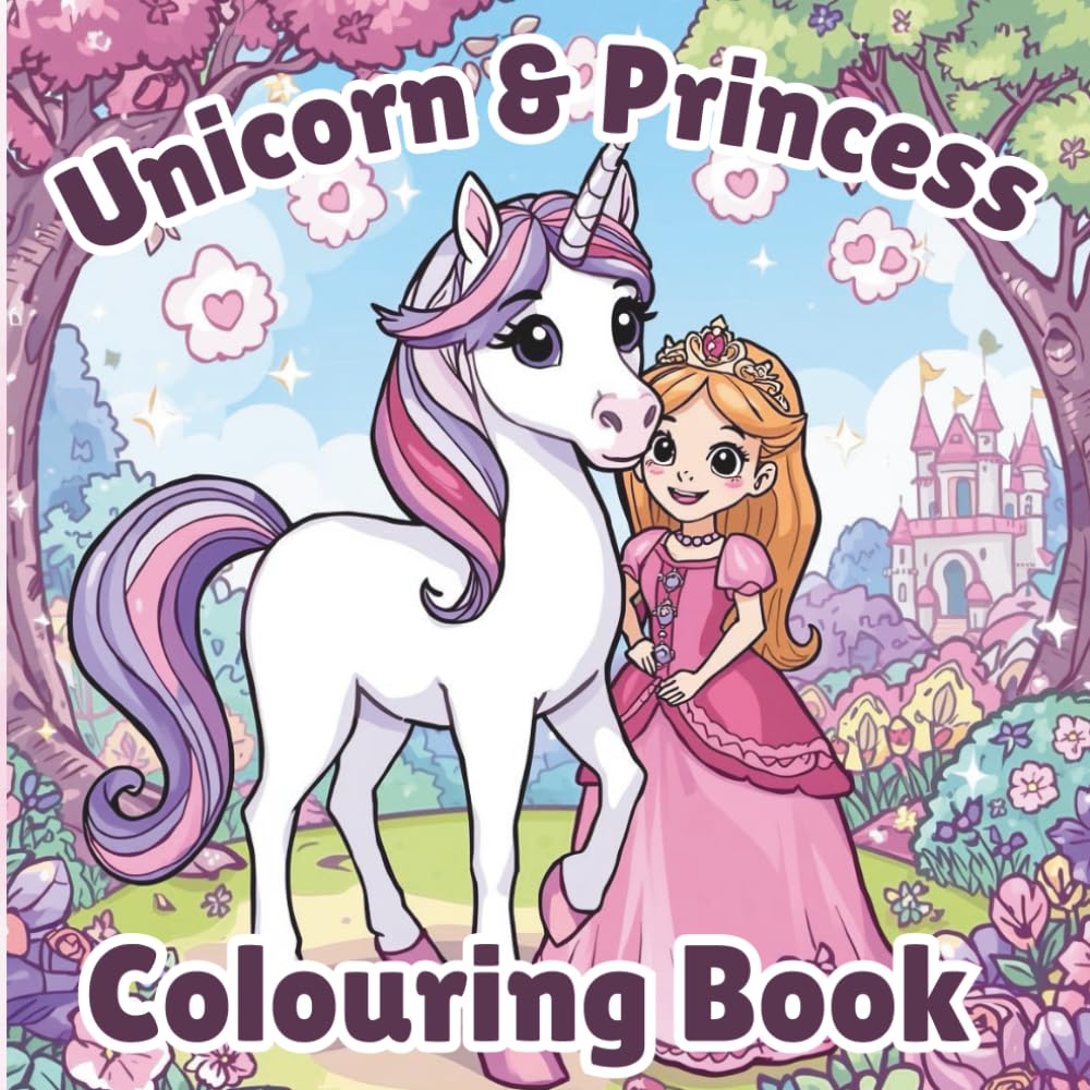 Unicorn & Princess Coloring Book for Kids Ages 4-8: 50 Magical Pages of Cute Unicorns, Princess & Castles -: Perfect Gift for Girls Ages 4–8 - Fun, Relaxing Coloring Book Full of Unicorns & Princesses