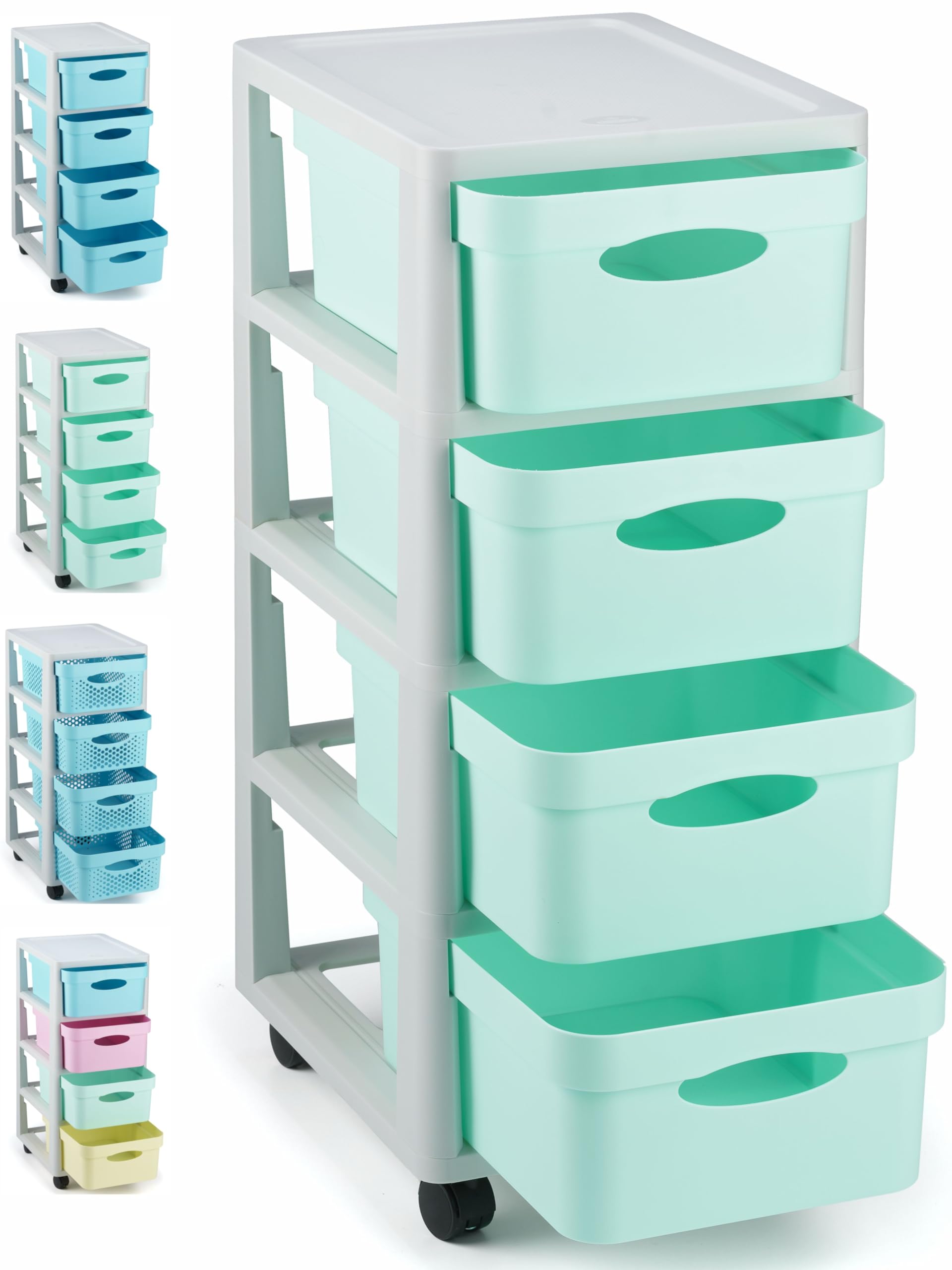 Meuble rangement enfant tour en plastique meuble ecole bac à roulettes boite tiroir empilable jouet bureau chariot a tiroirs colorés - Fabriqué en Europe