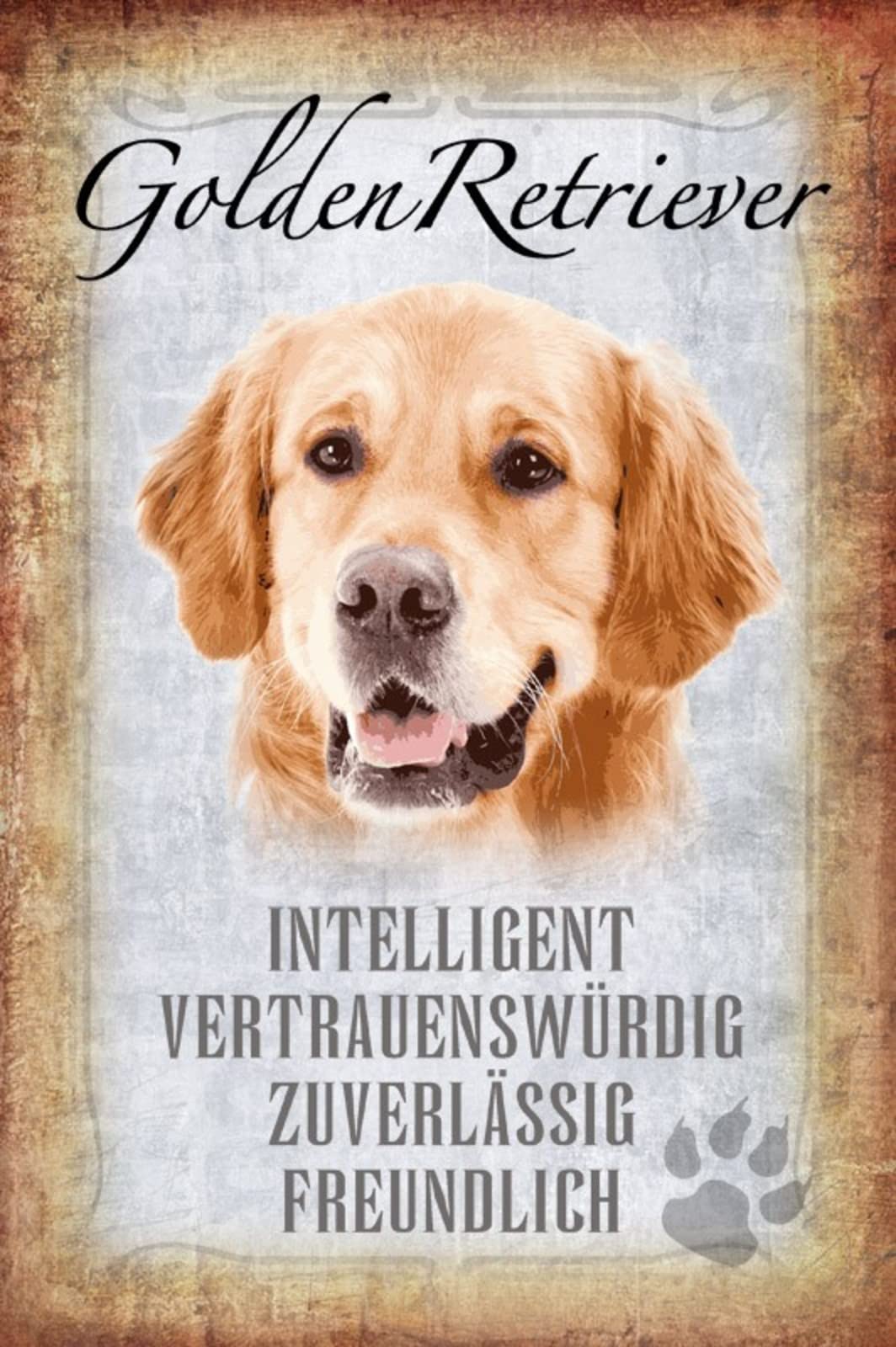 OntradaTin Sign 20 x 30 cm Curved Golden Retriever Dog Gift Decorative Gift Sign