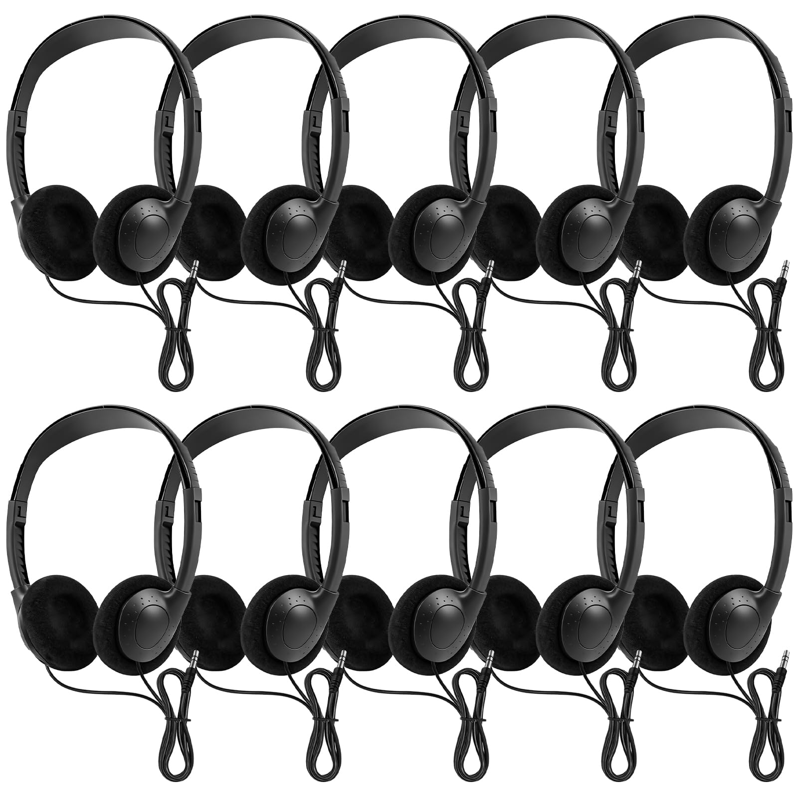Kopfhörer mit 3.5 mm Klinkenanschluss, 10 Pack kopfhörer schule, Lautstärke Verstellbar On-Ear Headset mit 1.2 m Kabel, Bügelkopfhörer klinkenstecker für Computer, Laptop, Tablet Multimedia-Geräte