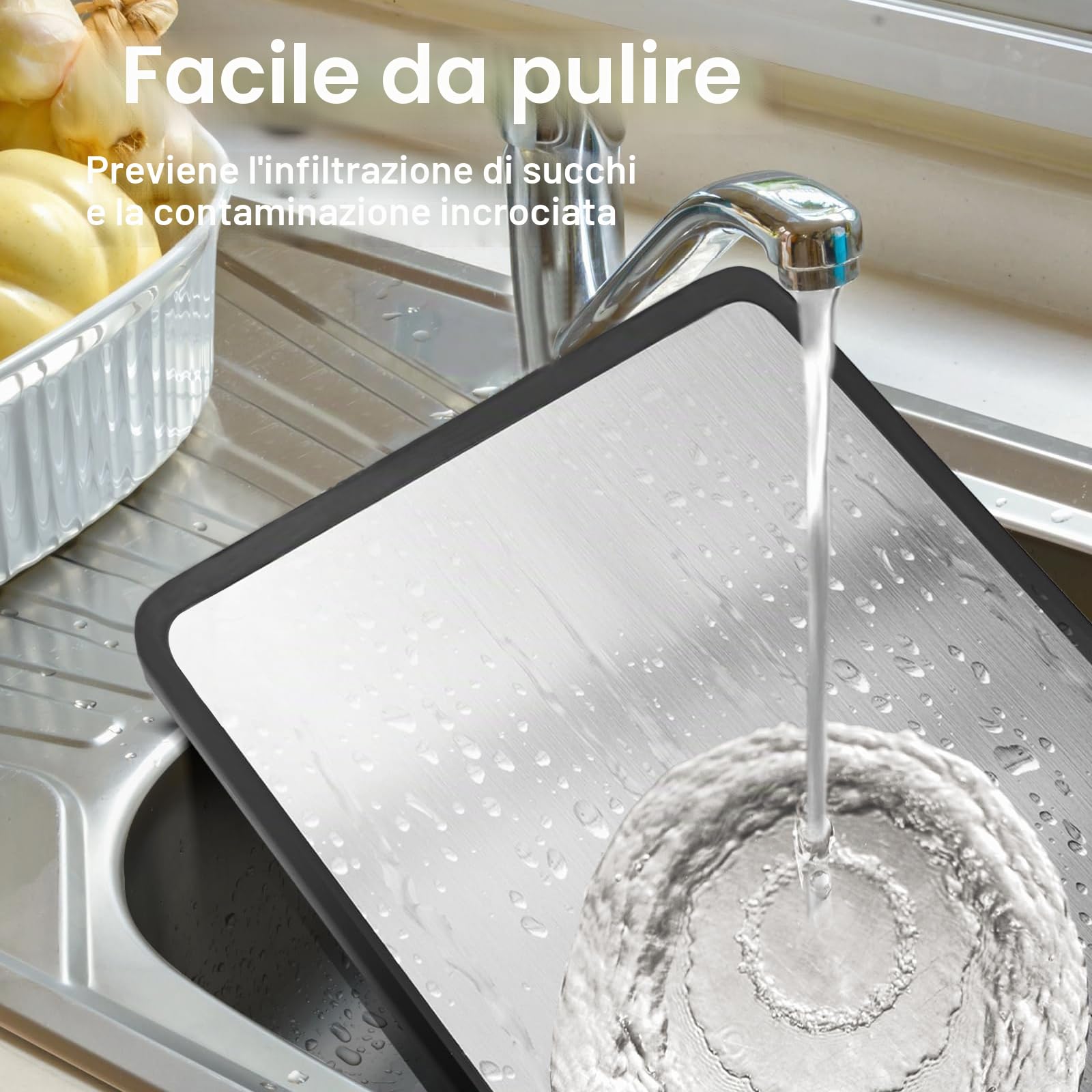 FOLAI Tagliere in titanio, 1 pezzo, double face, con scanalature e manici antiscivolo, tagliere professionale, lavabile in lavastoviglie, dimensioni 38,5 x 26,5 cm