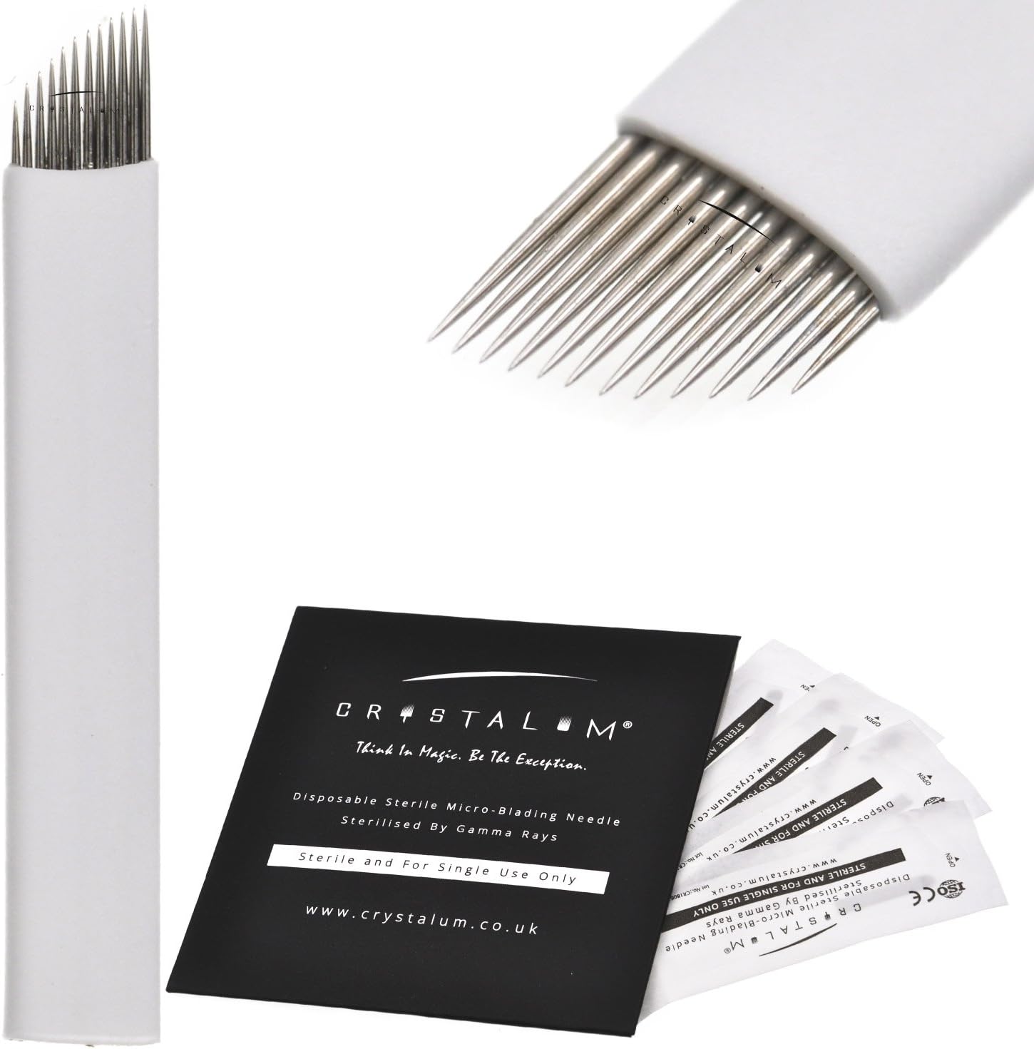 Crystalum Eyebrow Microblading Kit with 12 Tattooing Needle Pins Disposable Blades, 5-Piece