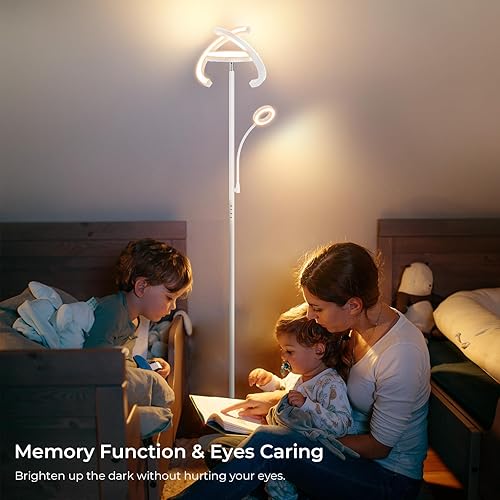 Miniatura 7 de FIMEI Lámpara de pie brillante 3 en 1, luz de pie moderna con anillo giratorio dividido y luz de lectura pequeña, 4 colores regulables, control de 3