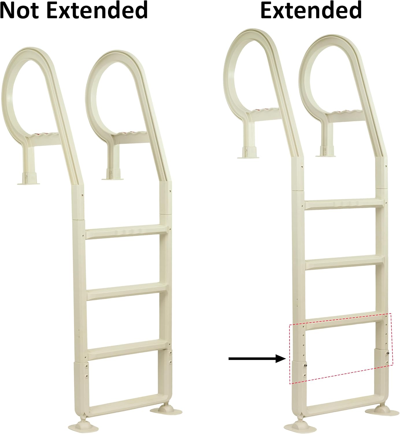 Aqua Select In-Pool Ladder in both not extended and extended configurations