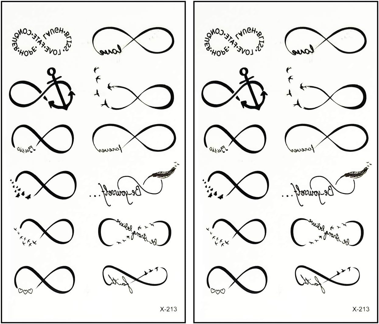 Mini Tattoos 2 Sheets Anchor Heart Bird Eight Infinity Lines Cartoon Tattoos Art Stickers Waterproof Temporary Painting Make up Sexy Body Fake Tattoo for Men Women Teens (01)
