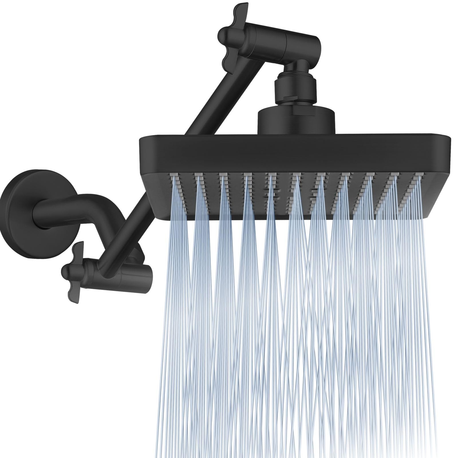 VoolanRain Shower Head with 11" Extension Arm - High Pressure Rainfall Showerhead - Luxury Modern Look - Comfortable Shower Experience Even at Low Water Flow (Square, Matte Black)