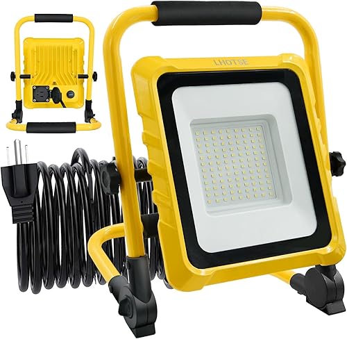 Luz de trabajo LED de 80 W, luz de inundación portátil de 10000 lm con enchufe e interruptor, luces de trabajo exteriores con soporte, cable de 16.4