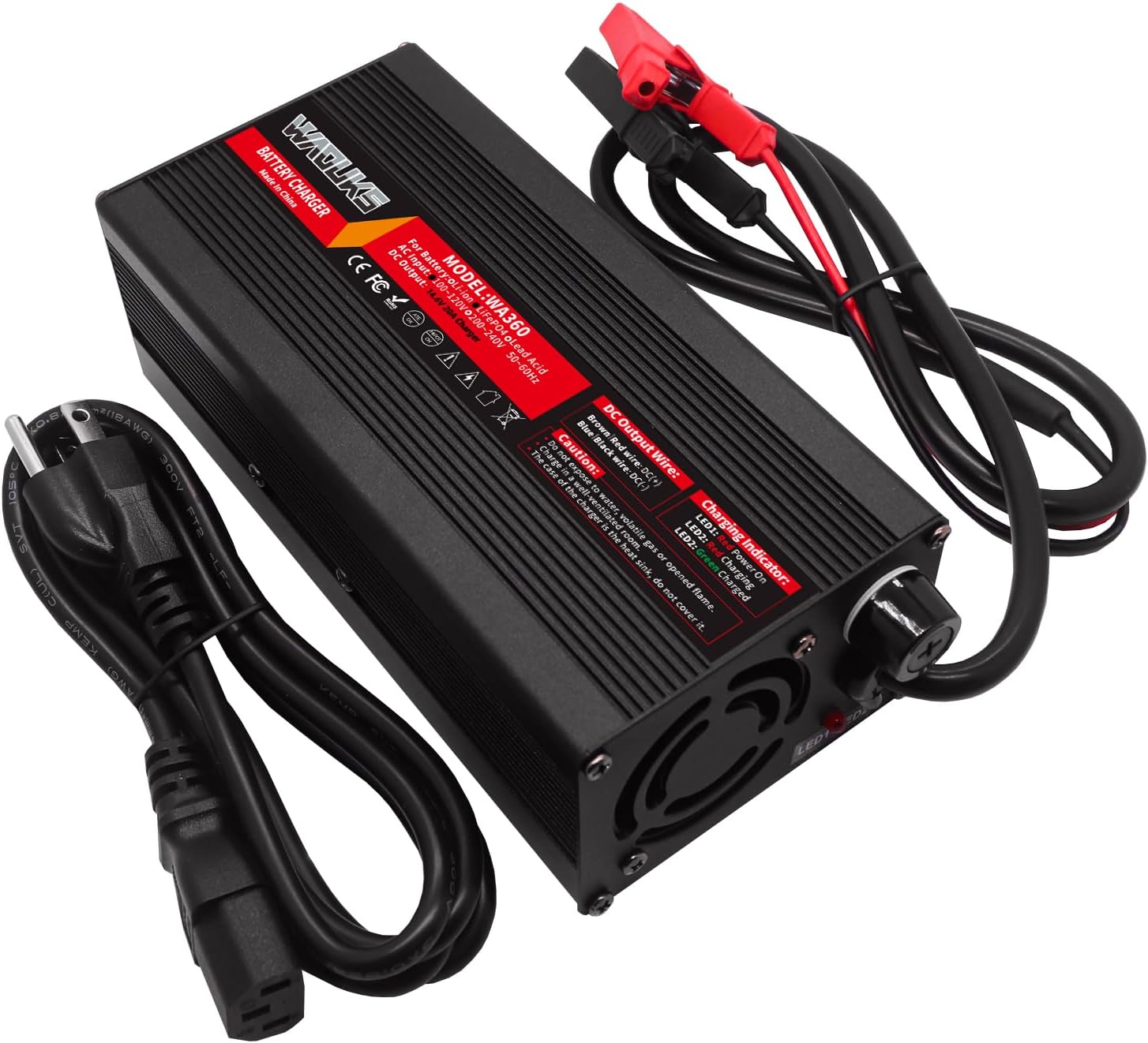 14.6V 20A Charger 12V 20A Smart Charger Used for 4S 12V LiFepo4 Battery Charger with Cooling Fan Aluminum Case Output Alligator Clip