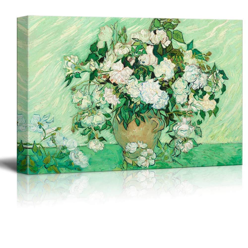 BFCY Vase with Pink Roses by Vincent Van Gogh. The Classic Arts Reproduction Giclee Print On Canvas Stretched and Framed