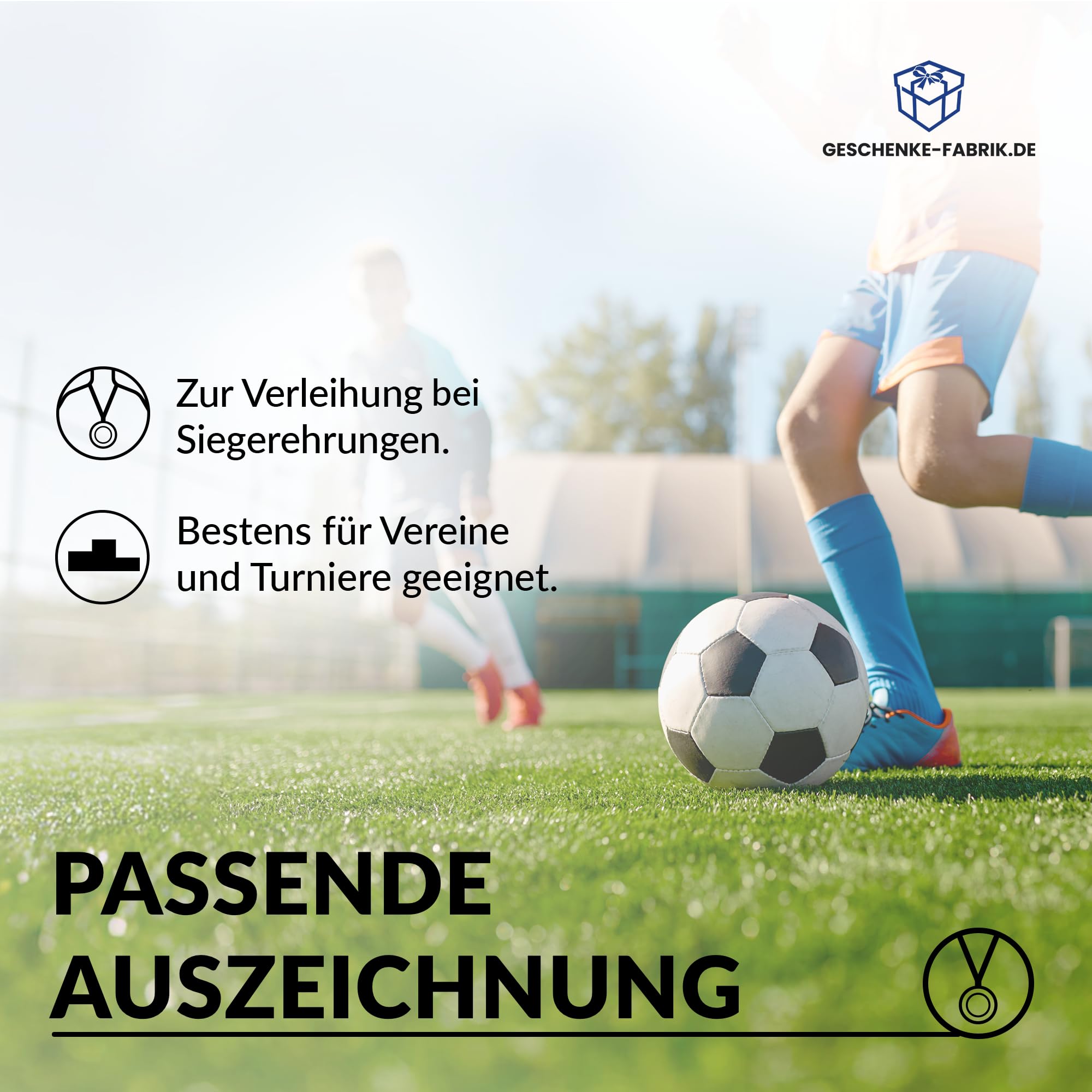 geschenke-fabrik.de Fußball-Medaillen, 10er-Set, Metall, Deutschlandband | Golden zum Umhängen für Siegerehrungen, mit Emblem, für Vereine & Turniere