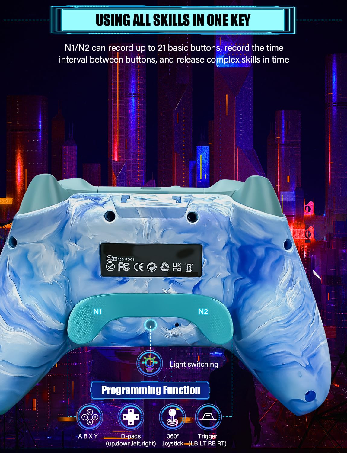RJAD Controller di commutazione wireless per Nintendo Switch/Lite/OLED/Switch 2, controller Pro da 1200 mAh, interruttore LED a 10 colori che si illuminano, interruttore turbo remoto con turbo