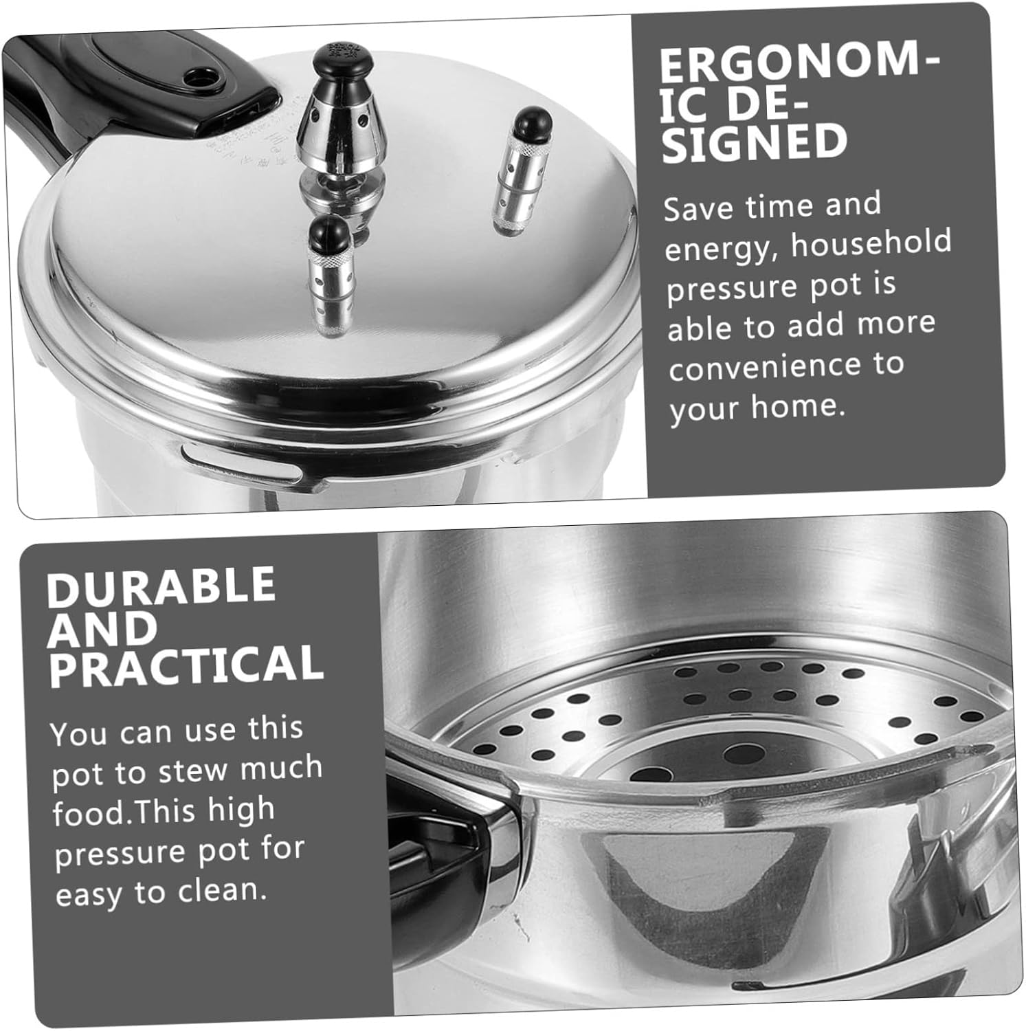 High-efficiency Pressure Cooker for Gas Stoves Ergonomic Handle Energy-saving Design for Stewing and Canning at Home Pressure Pot with Steaming Layer