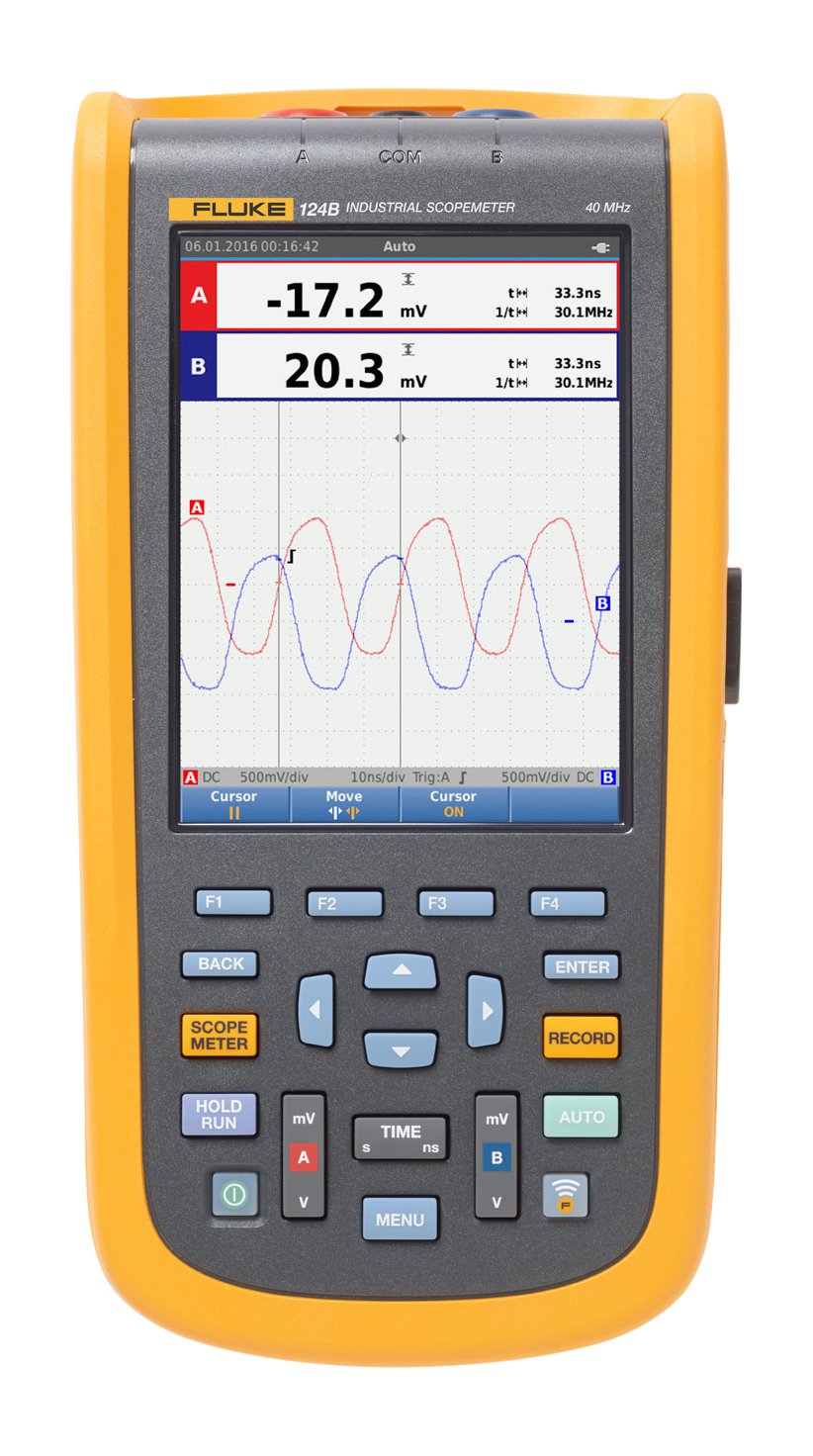 Fluke 123B Industrial ScopeMeter Hand-held Oscilloscope, 2 Input Channels, 20 MHZ Bandwidth, SCC120 Kit