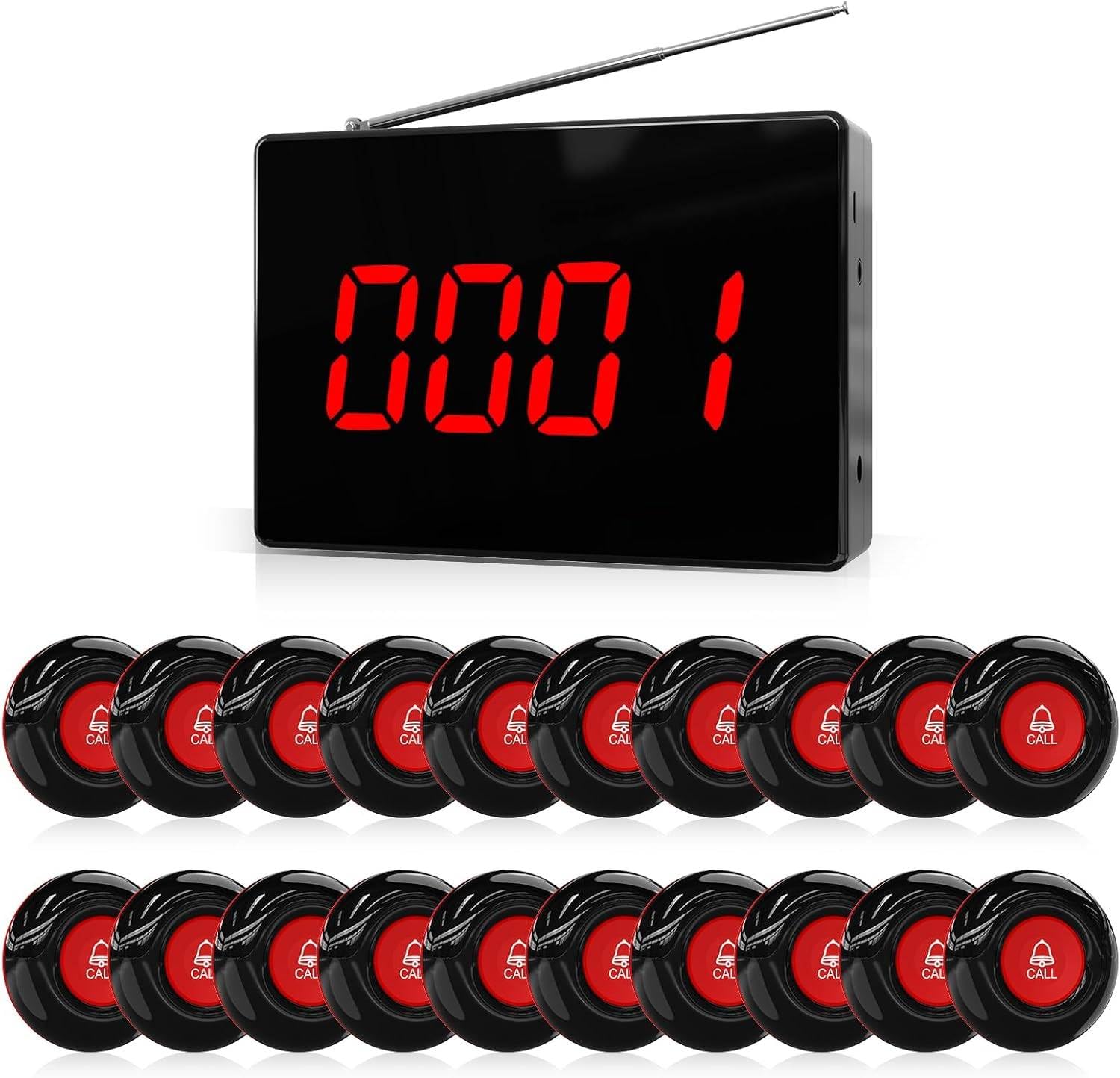 CallToU Wireless Calling System Caregiver Call Button Patient Call Bell with 20 Waterproof Nurse Alert Call Buttons and 1 Display Receiver for Clinic Nurses Station Restaurant Nursing Home