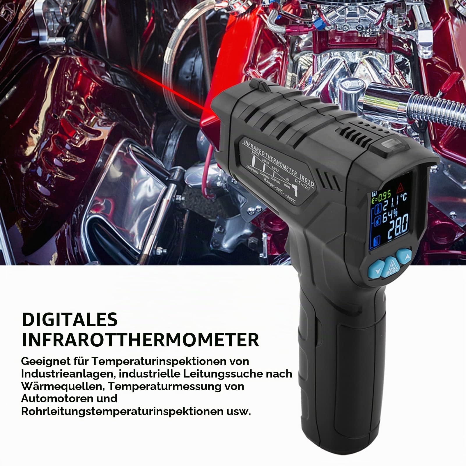 IR01D Infrarot Thermometer LCD Display Berührungsloses Infrarot-Thermometer -50~800