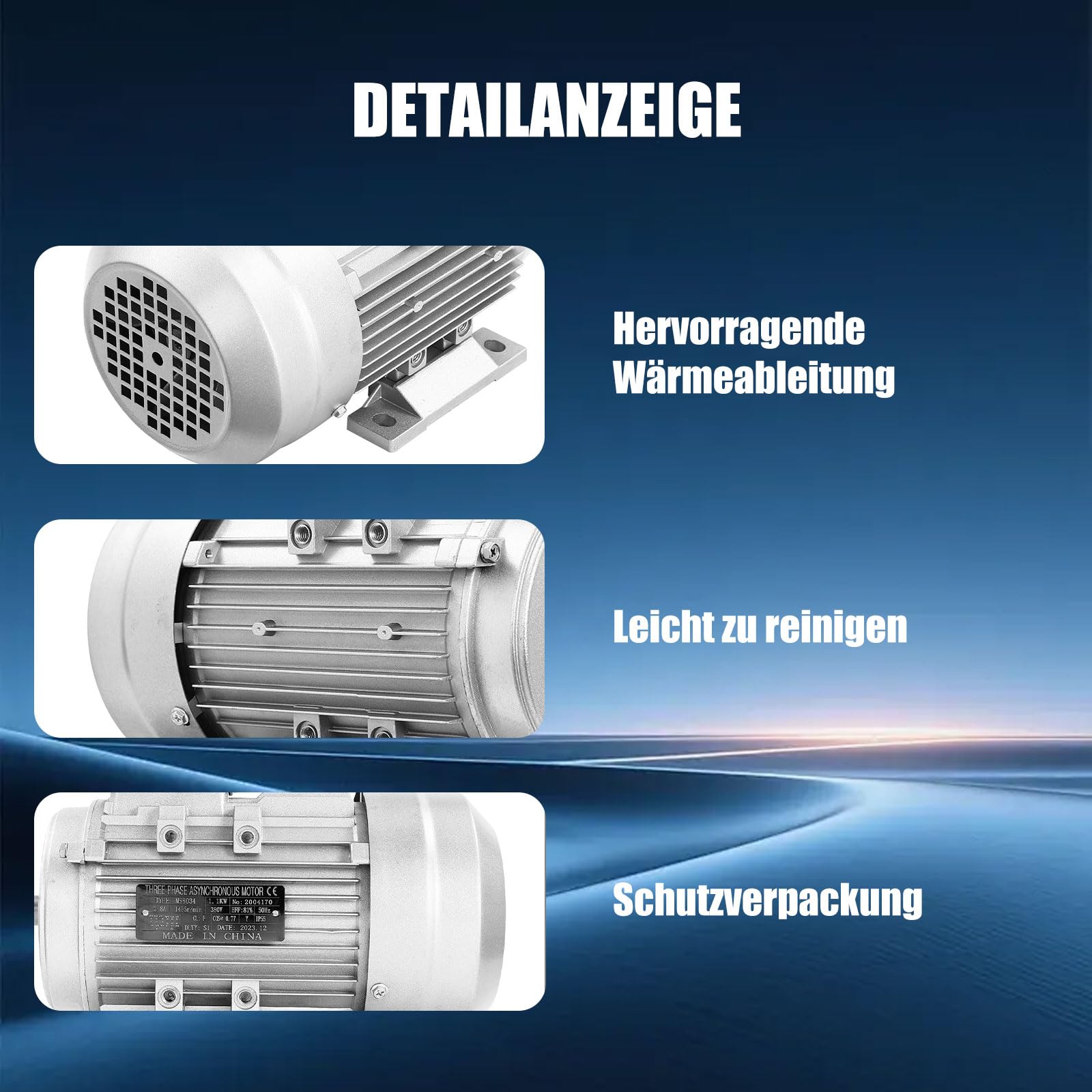 Elektromotor 1.1KW 1405r/min Asynchronmotor Drehstrom mit reiner Kupferspule 3-phasig Motor für Ventilatoren Pumpen Werkzeugmaschinen Kompressoren