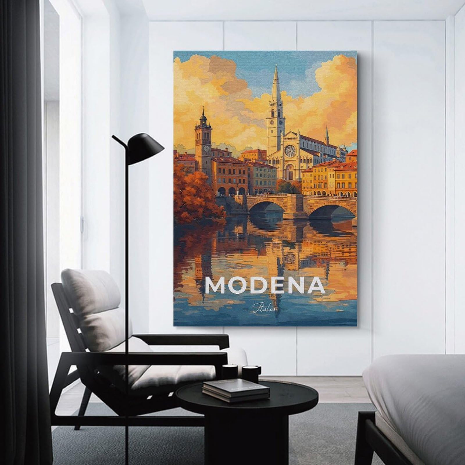 Junmoney Modena Italia Cityscape Painting Wall Picture Print 20x30inch(50x75cm), for Lounge Decor, Offices Or Entryway Styling, Versatile Wall Decor for Many Rooms