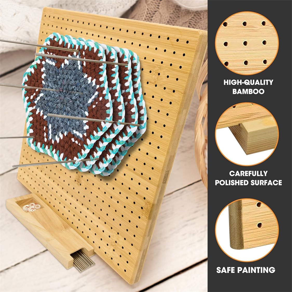 SENNOR Häkel-Blockierbrett 40x40 Cm - Faltbar Mit 35 Edelstahl-Stiften Für Häkelprojekte