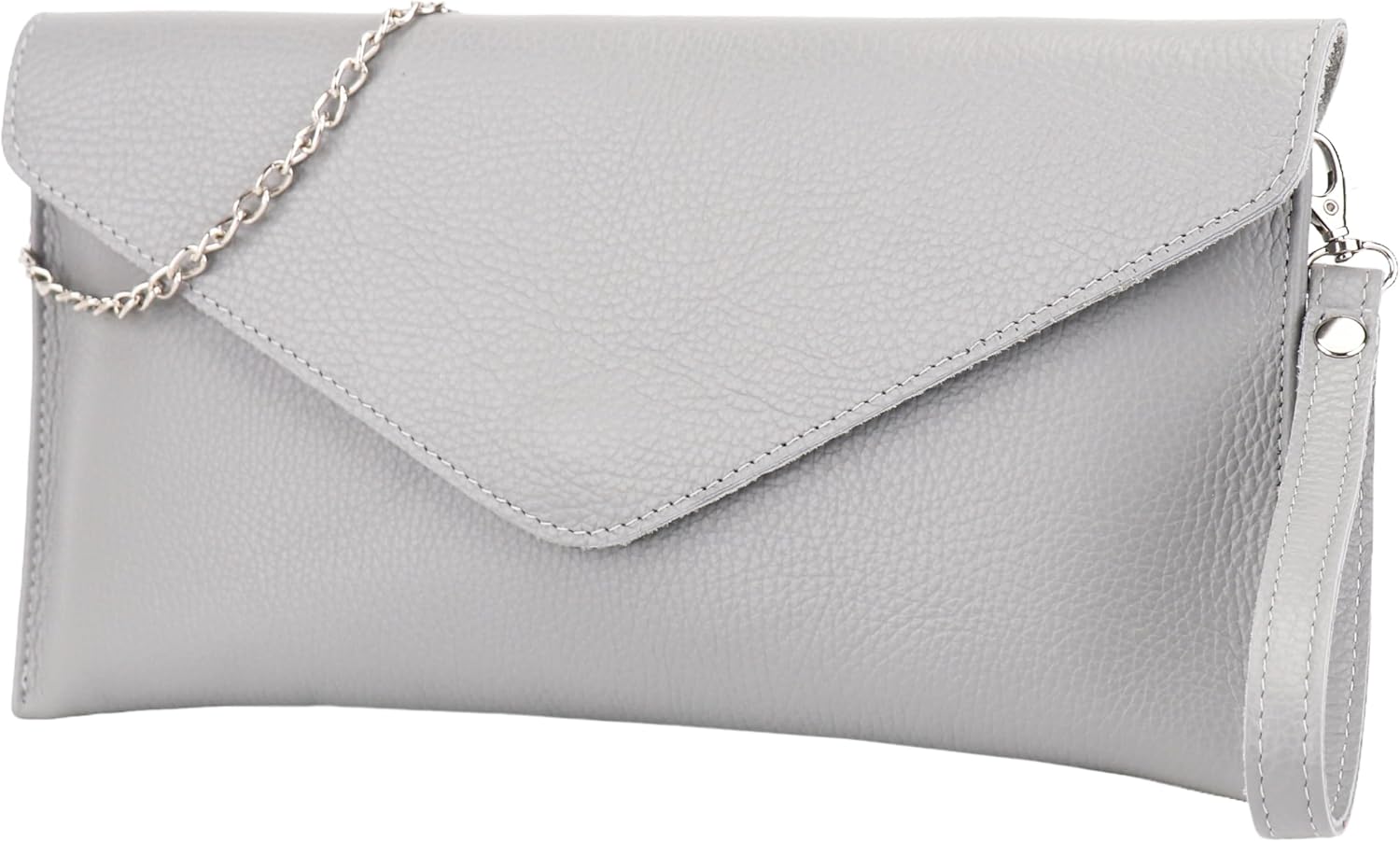 Genuine Leather Clutch Shoulder Bag Small Bag Elegant Evening Bag in Grained Cowhide Leather with Carry Chain 31.5 x 16.5 cm Saya G369
