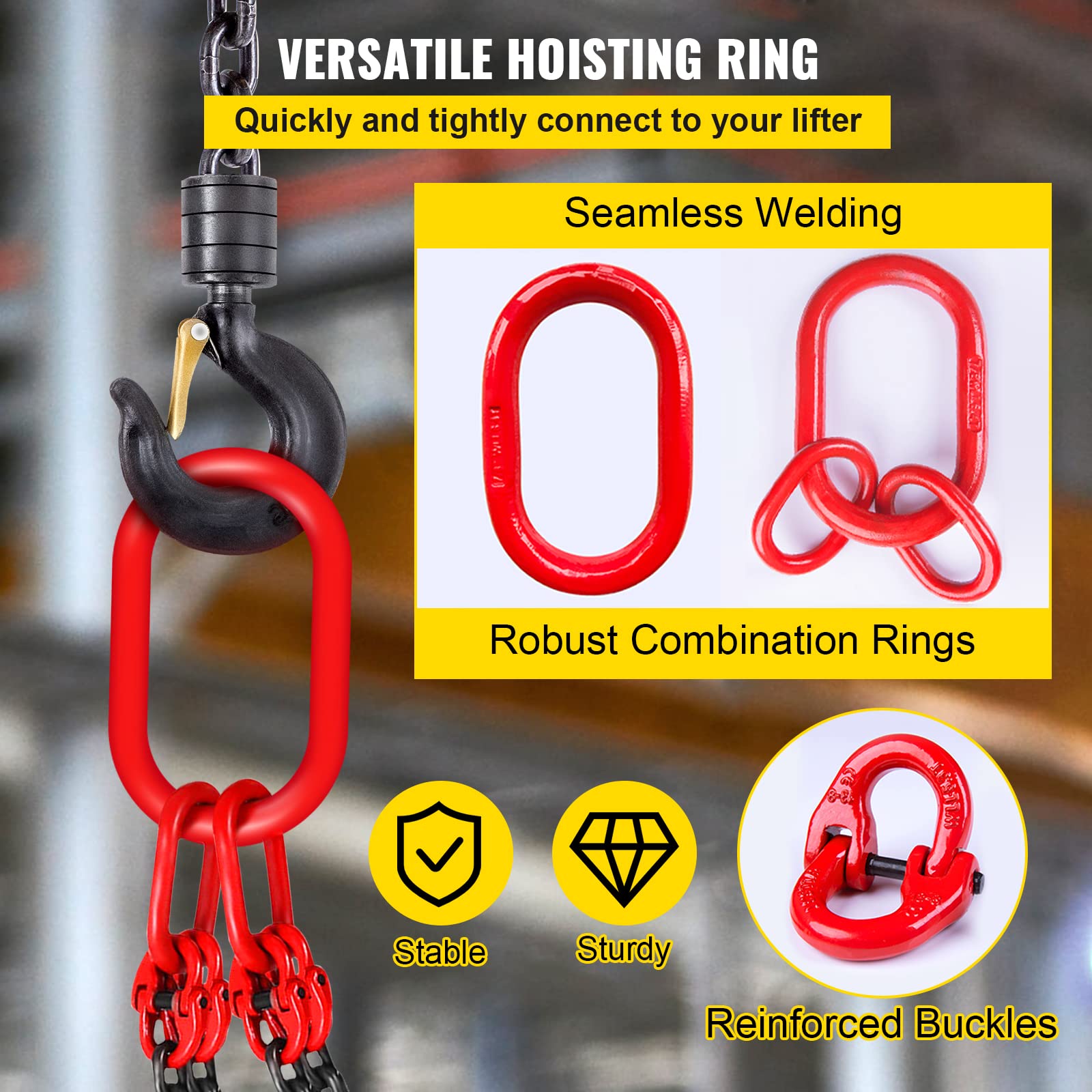 VEVOR Cadenas de Elevación de 4 Patas G80 Acero Aleado 3 m 8 mm 5 t