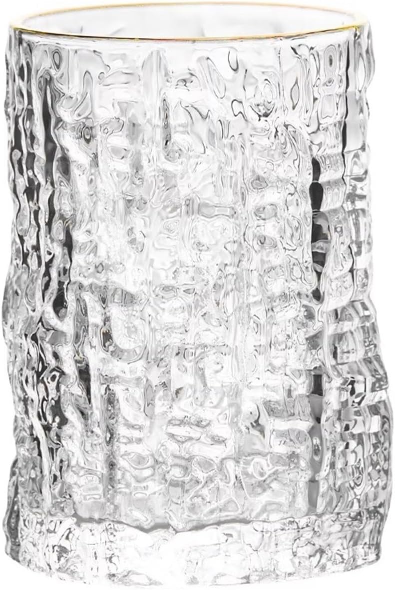 Glass Cups Bark Pattern Embossed Stemless Water, Clear Textured Drinking Glasses for Juice Milk Beer for(Large)