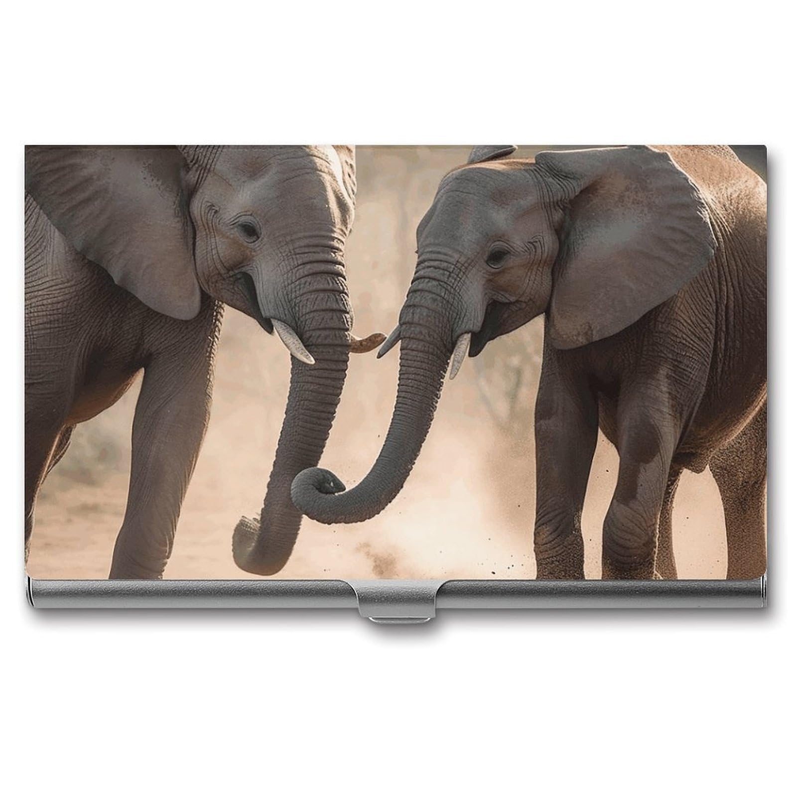 Porte-cartes de visite en métal motif éléphants pour homme femme étui