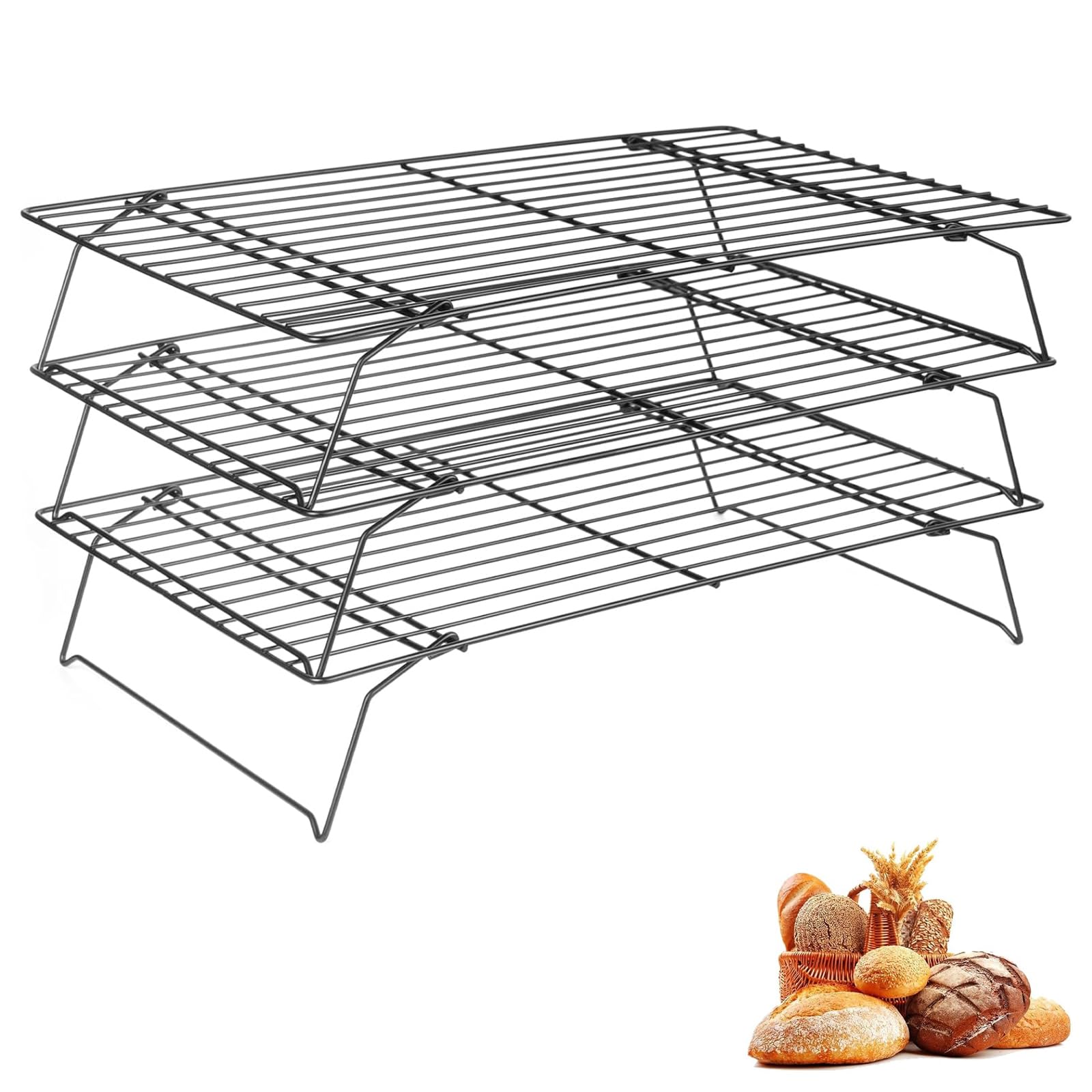 Grille de Refroidissement Acier Inoxydable 40 x 25 cm Lot de 3 Empilables Noir