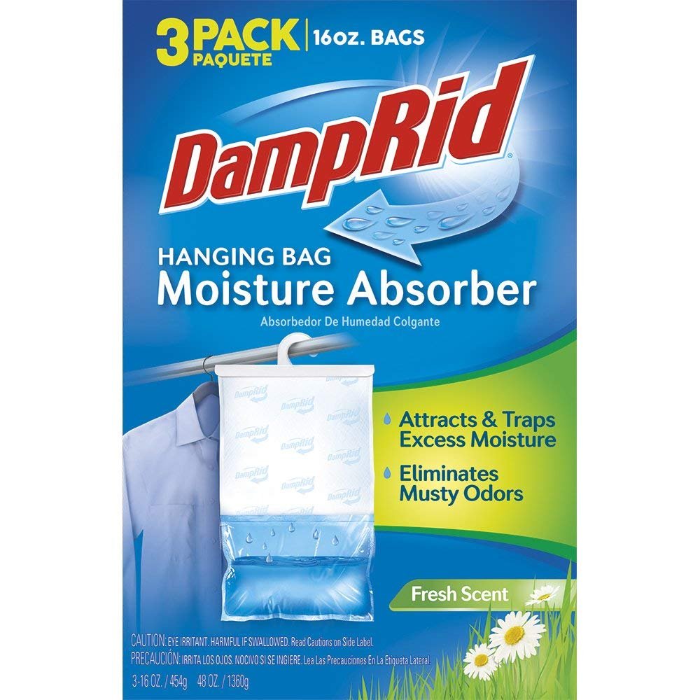 DampRid Hanging Bag, Moisture Absorber, 1 box of 3 bag (16 oz. each bag.), Blue