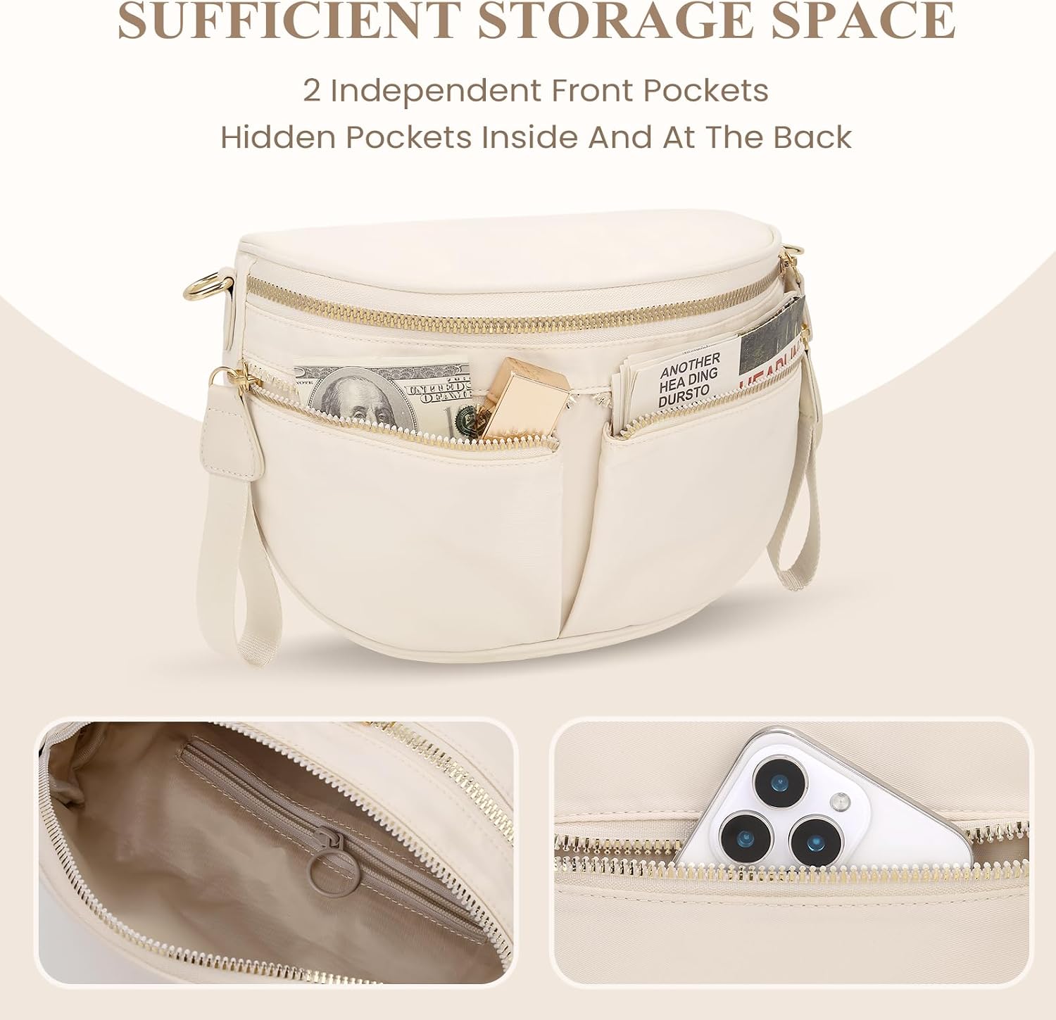 Solid Bum Bags Crossbody Double Pockets Nylon Bum Bag for Women Pure Color Fanny Pack Handbags Wallets Large Sling Belt Purse