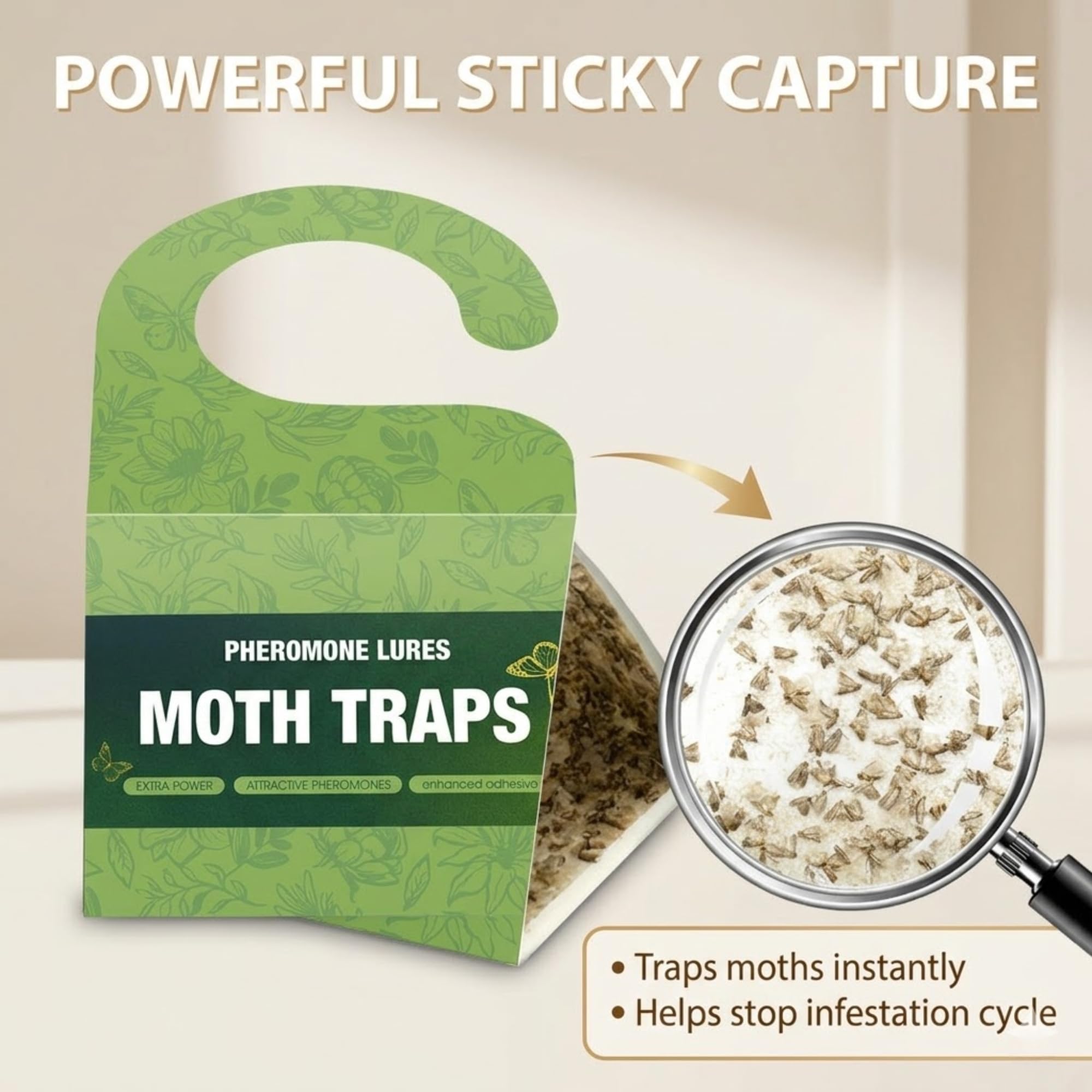 Clothes & Carpet Moth Traps with Pheromone Lure (Light Green | 5 Pack) – Hanging Sticky Moth Catcher for Closet, Wardrobe & Carpet Protection, Non-Toxic Odorless Moth Trap for Clothes Storage — view 5