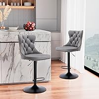Vista 87 de Aoowow Juego de 2 taburetes de bar giratorios, taburetes de bar ajustables con respaldo de terciopelo copetudo, sillas de bar modernas tapizadas