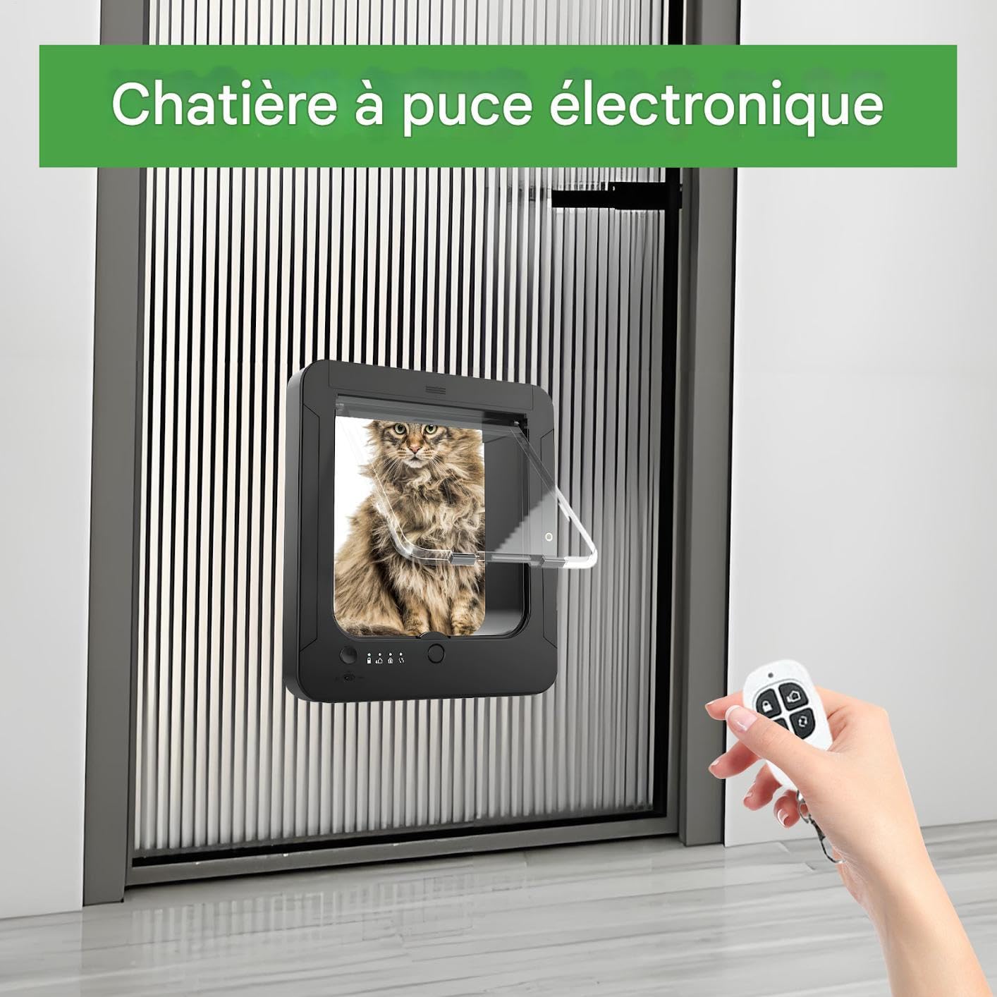 Chatière Électronique Porte Intelligente pour Chaton avec Télécommande Et 2