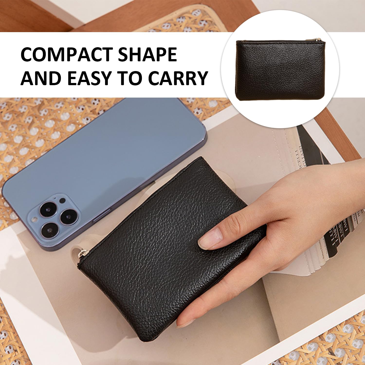 Mini monedero de 3 piezas con cremallera - Cartera suave para guardar monedas, llaves y objetos pequeños